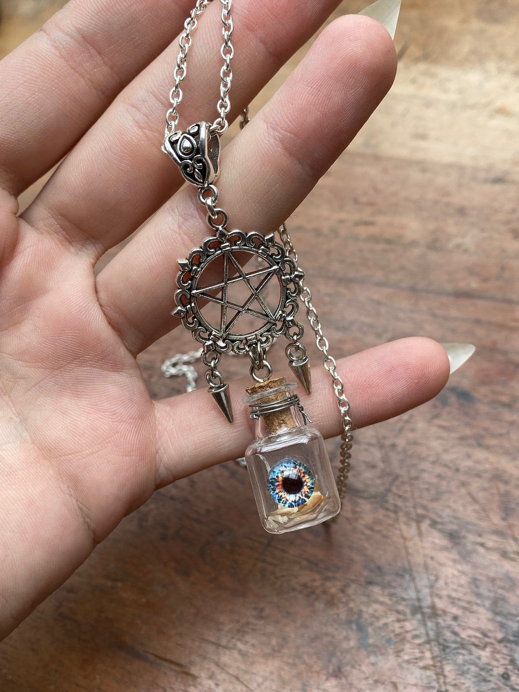 Squirrel Claws in Glass Vial Pentagram Necklace