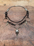 Large Bird Skull Black and Silver Chain Necklace