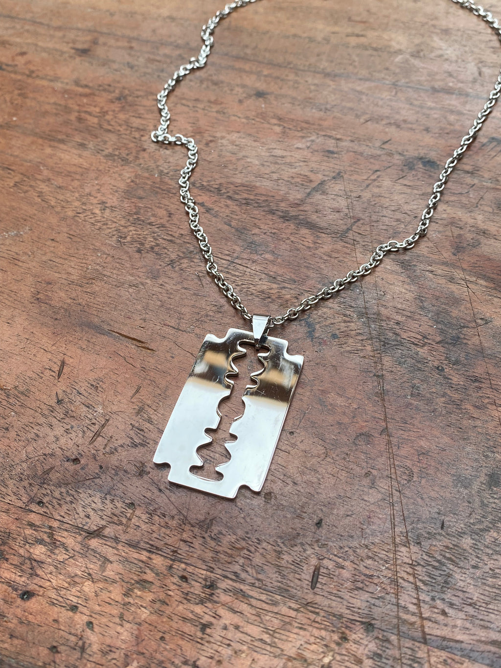 Steel Razor Blade Pendant Necklace
