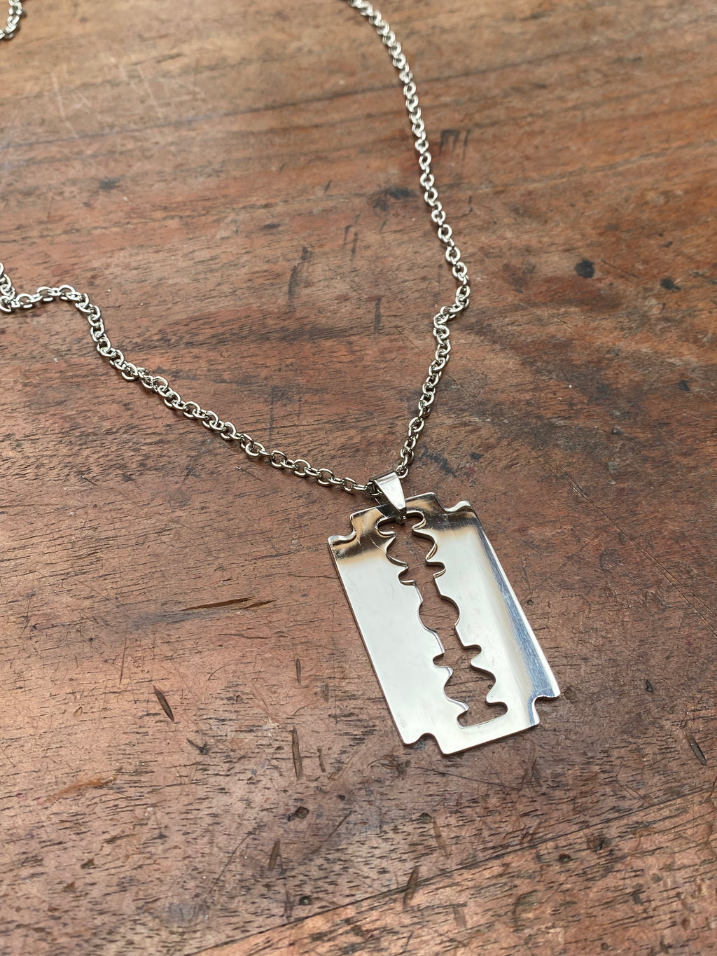 Steel Razor Blade Pendant Necklace