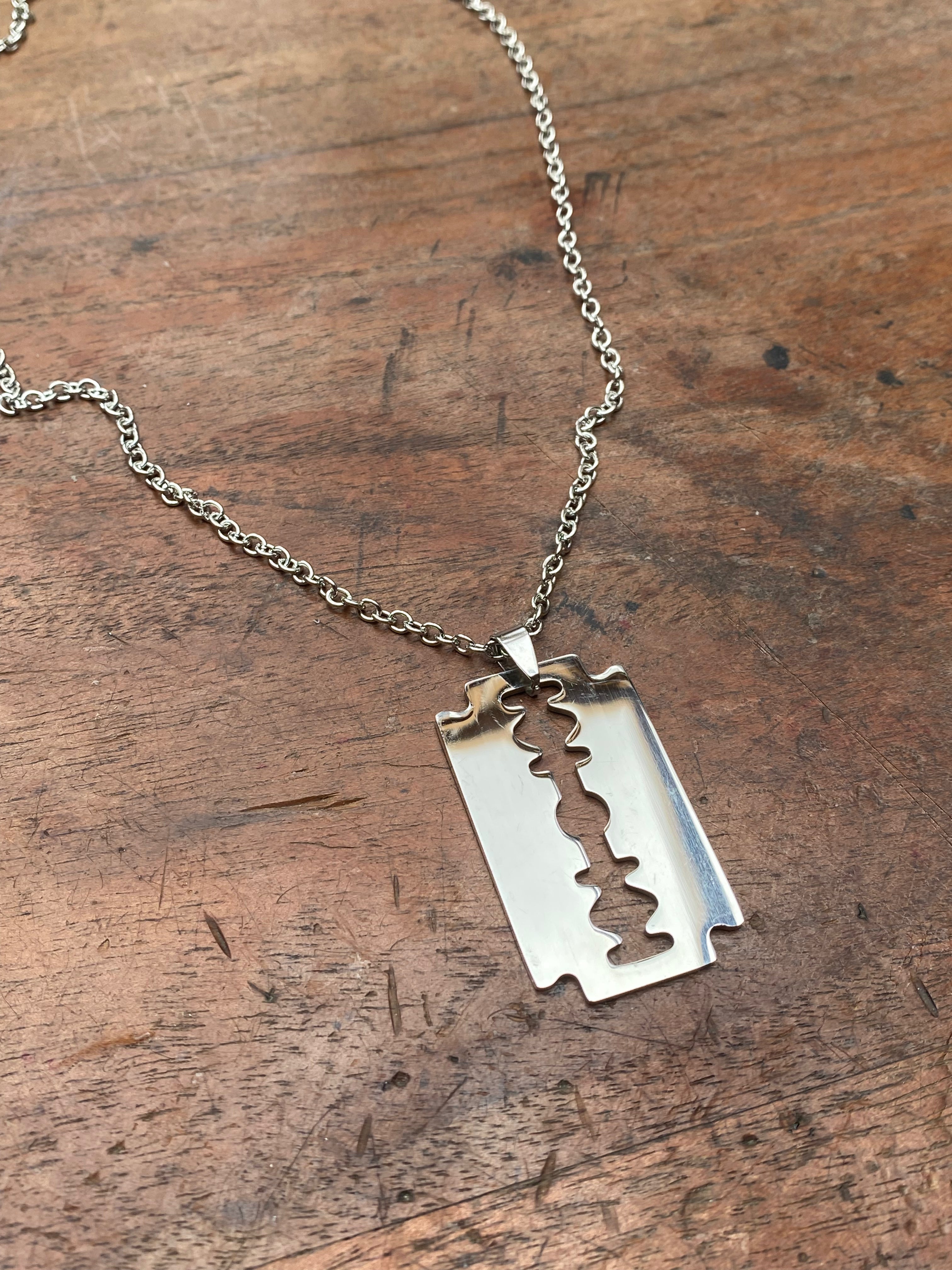 Steel Razor Blade Pendant Necklace