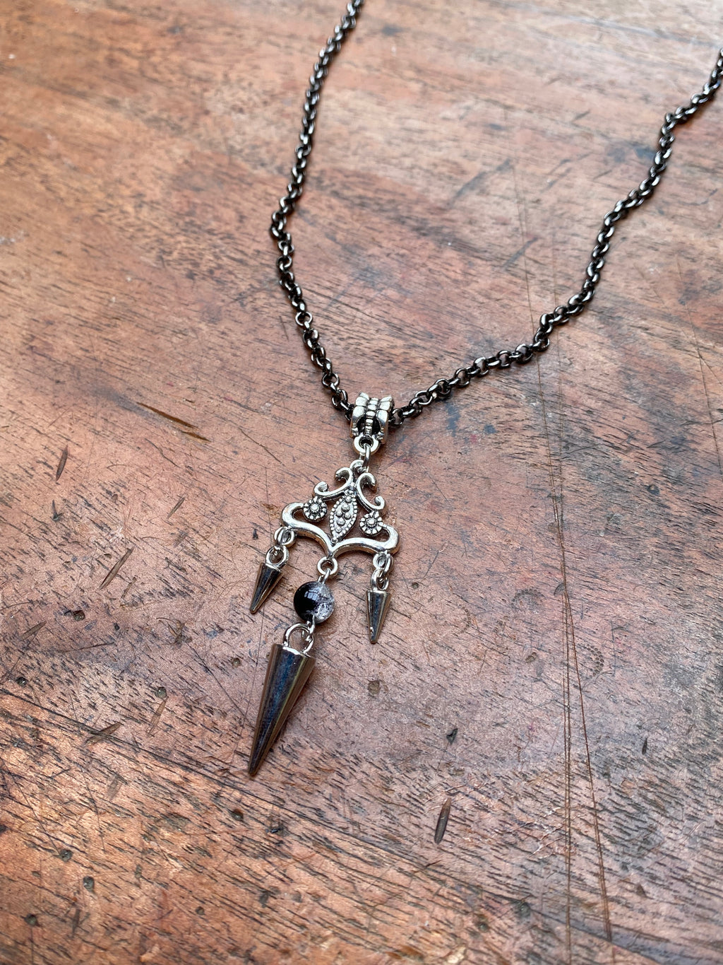 Spike and Cracked Glass Pendant Necklace
