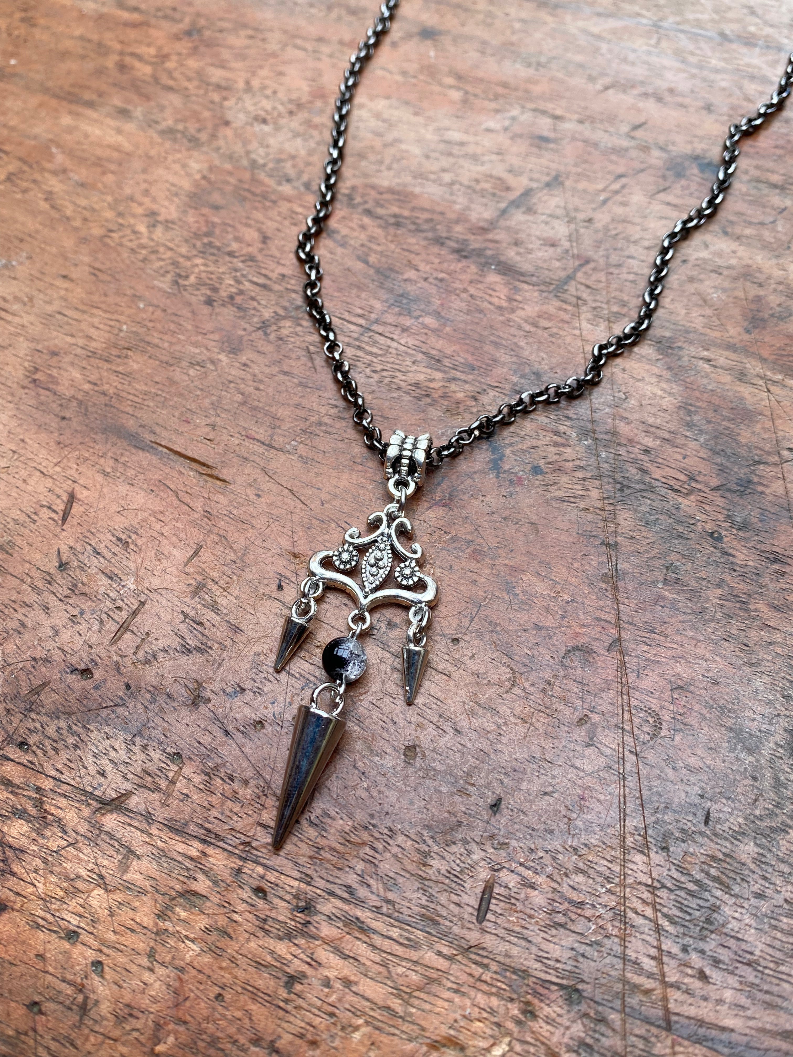 Spike and Cracked Glass Pendant Necklace