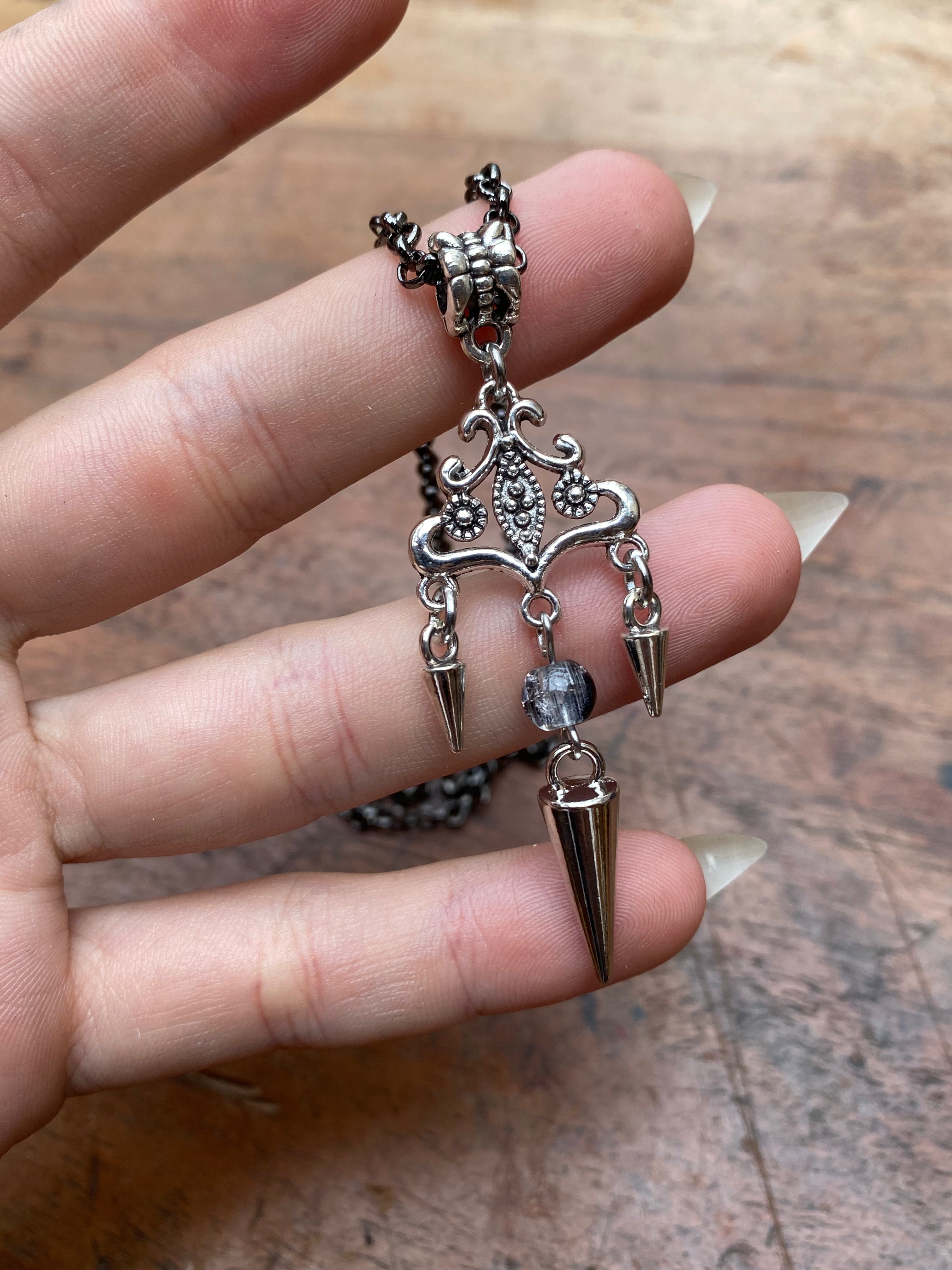 Spike and Cracked Glass Pendant Necklace