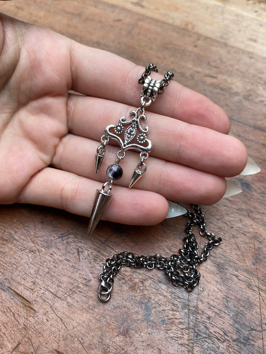 Spike and Cracked Glass Pendant Necklace