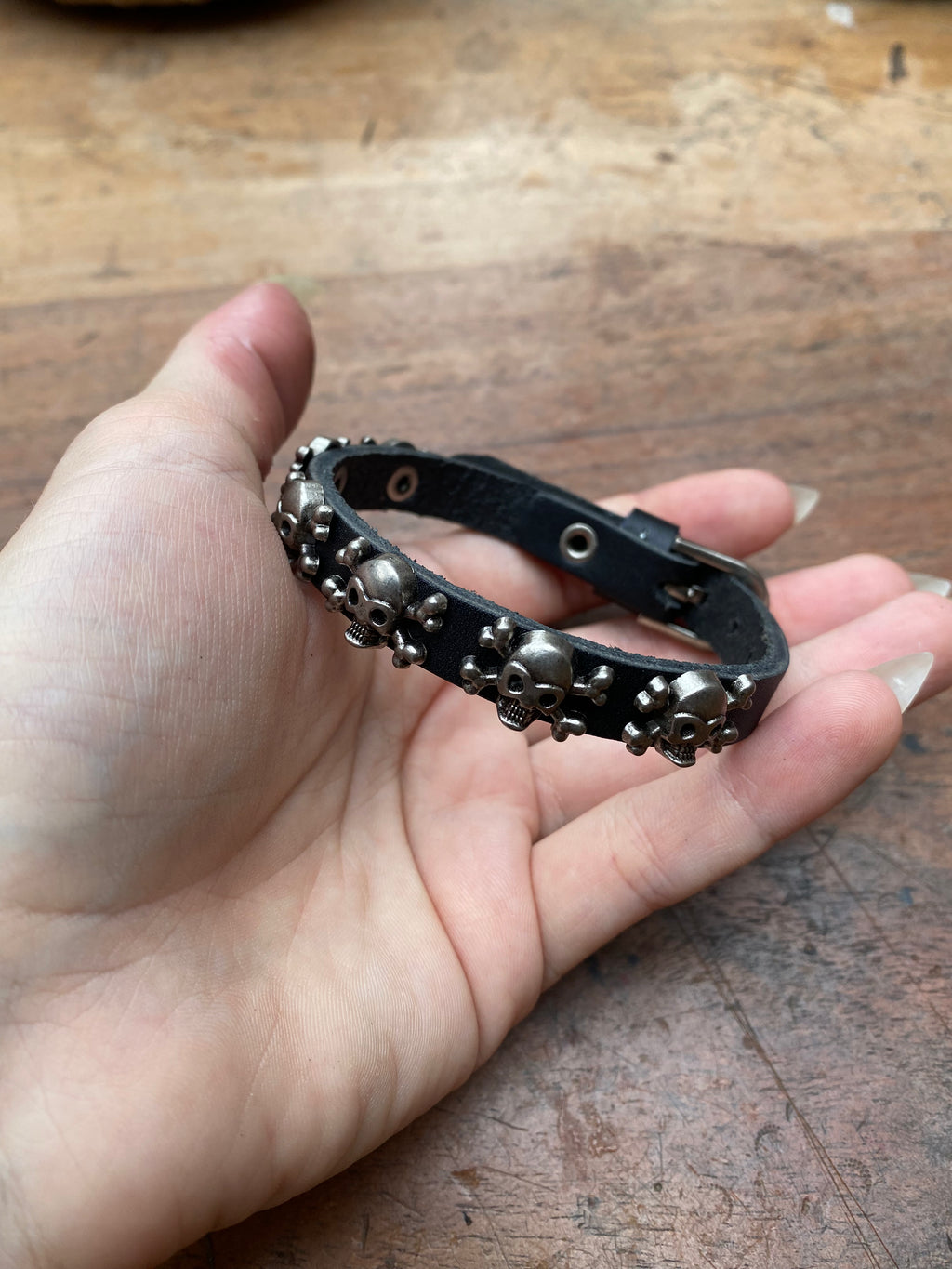 Skulls and Crossbones Leather Bracelet