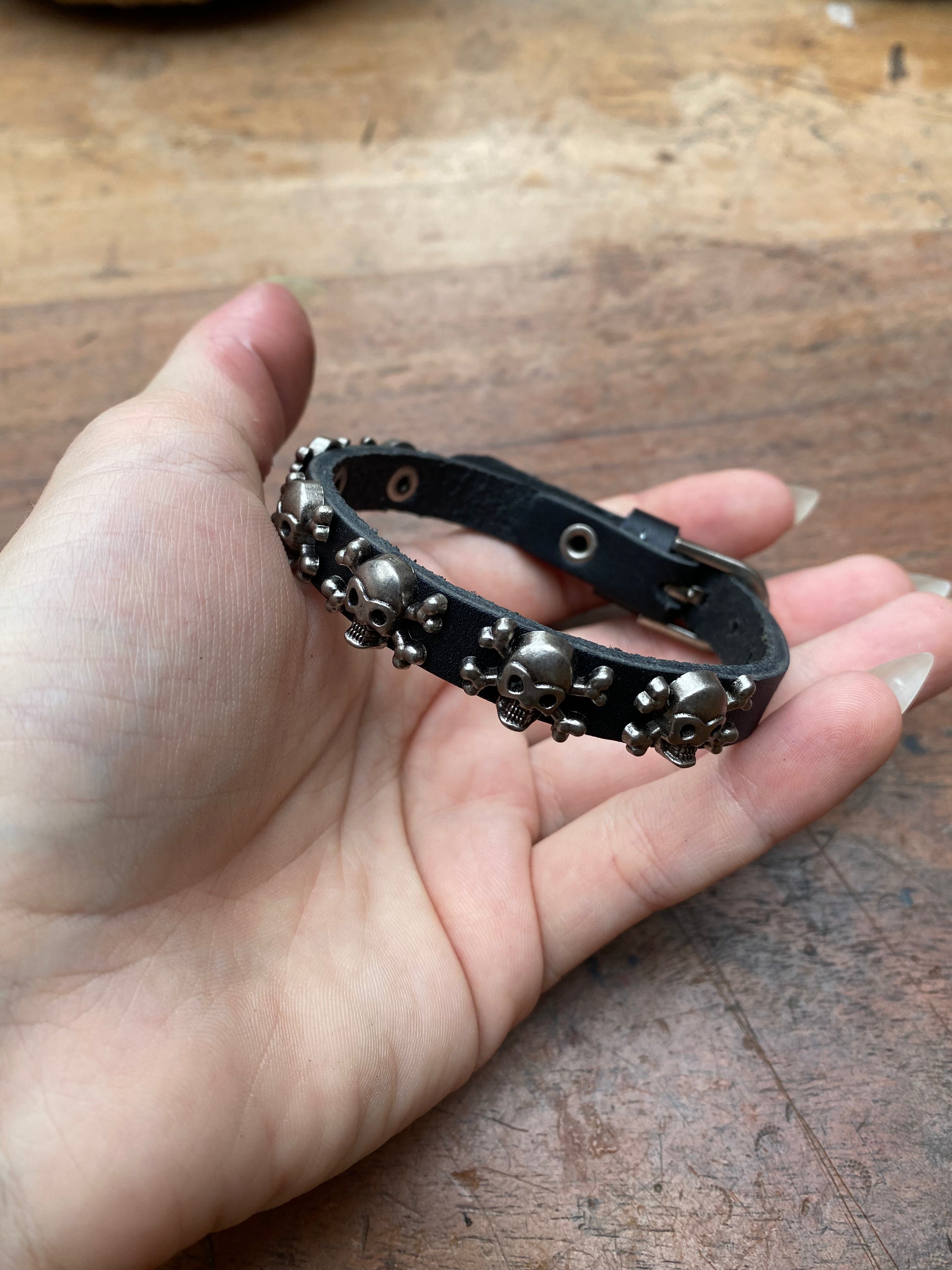 Skulls and Crossbones Leather Bracelet