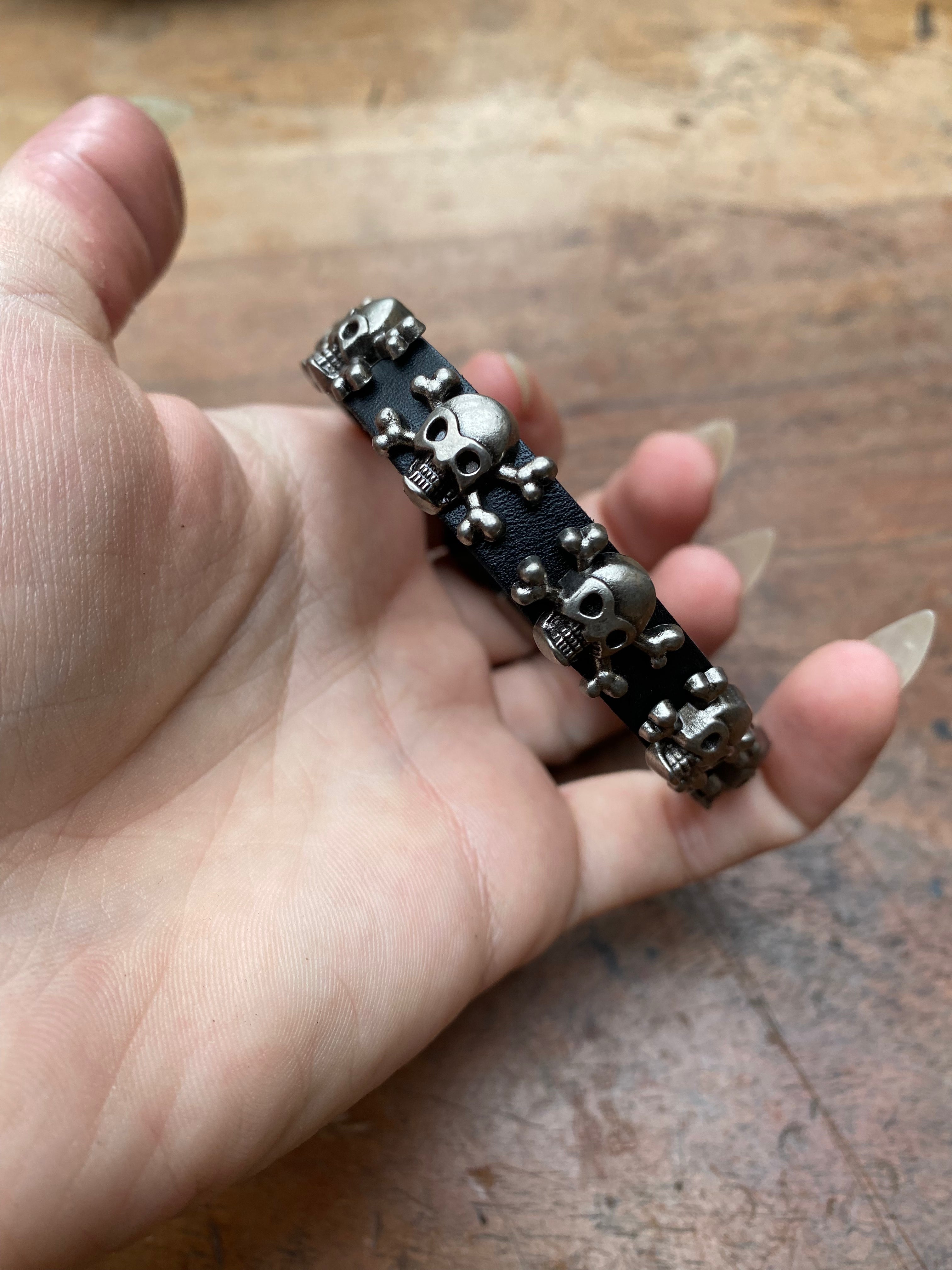 Skulls and Crossbones Leather Bracelet