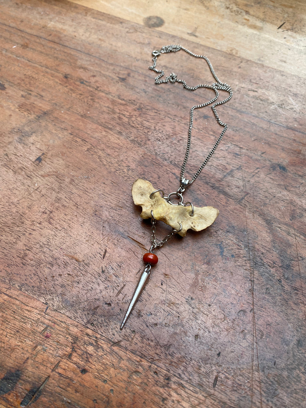 Mink Tailbone and Carnelian Necklace