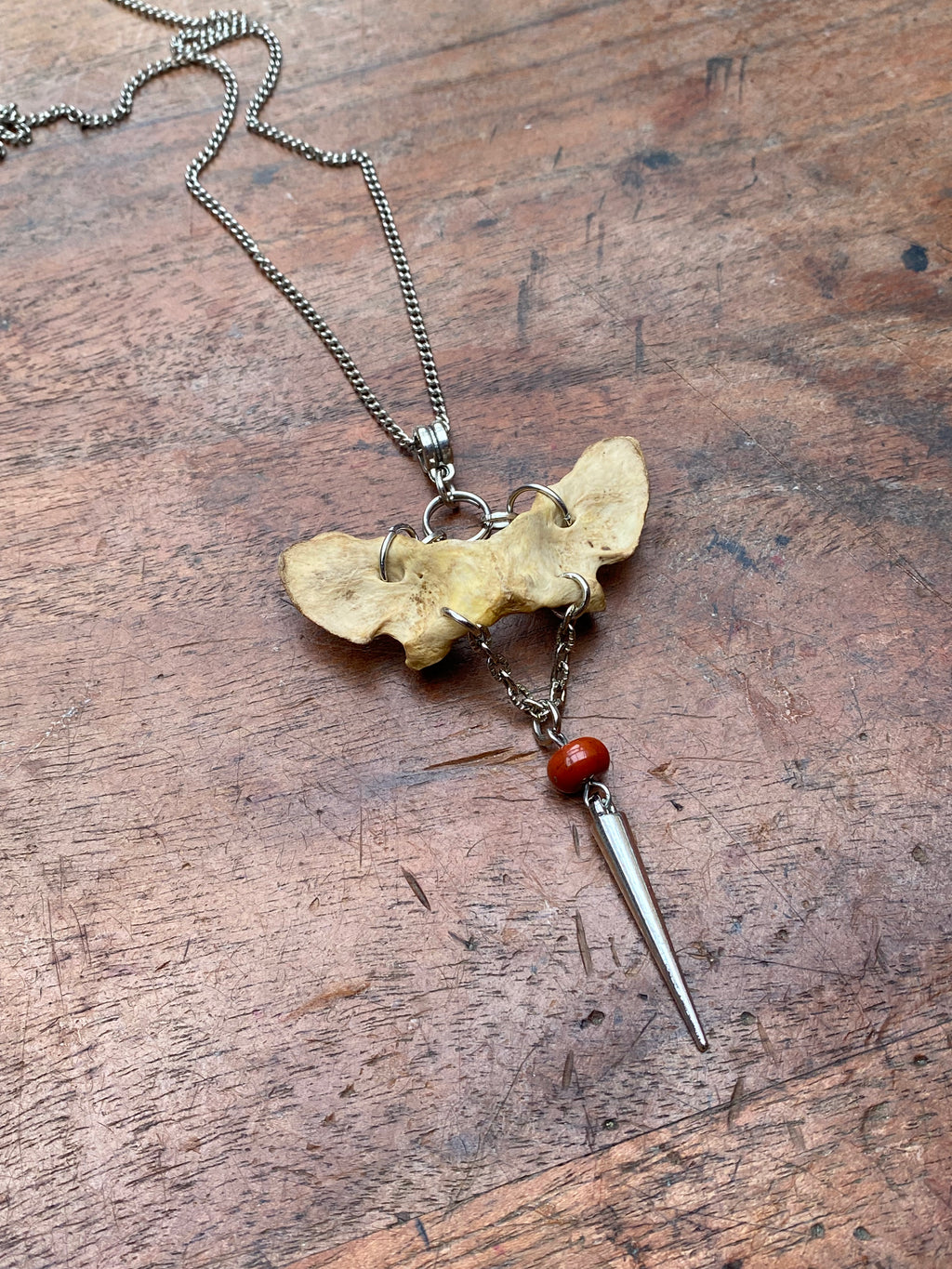 Mink Tailbone and Carnelian Necklace