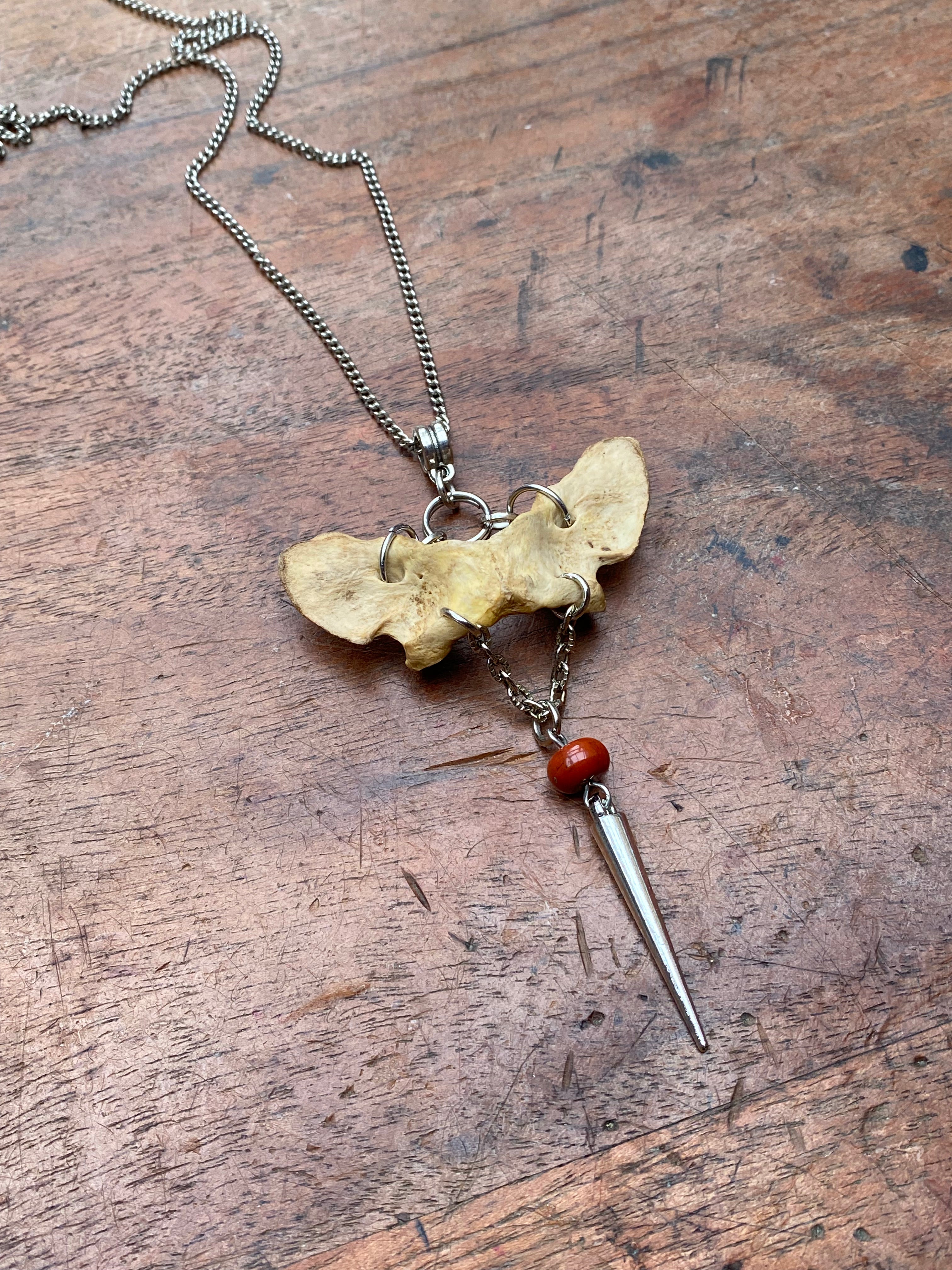 Mink Tailbone and Carnelian Necklace