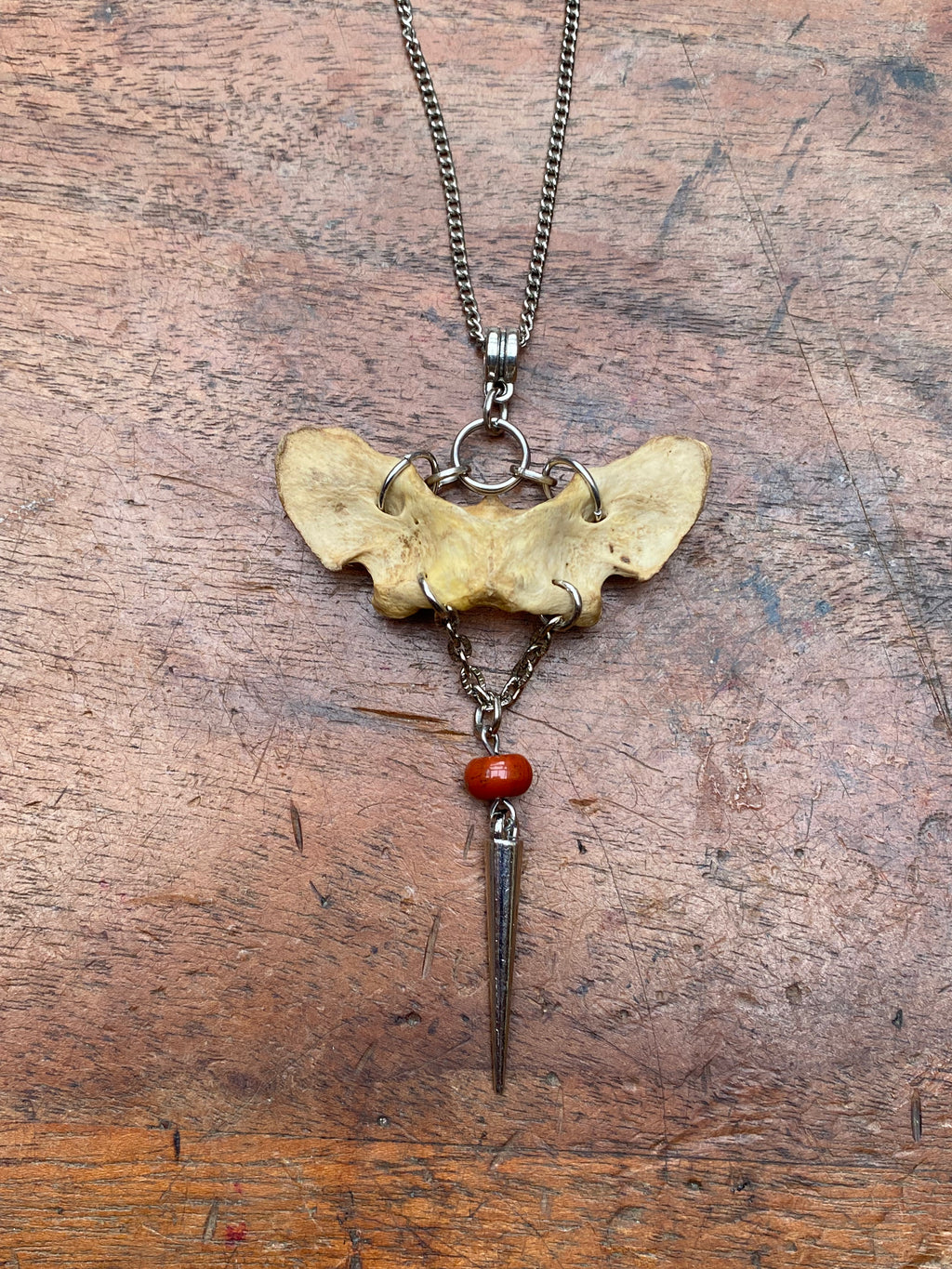 Mink Tailbone and Carnelian Necklace
