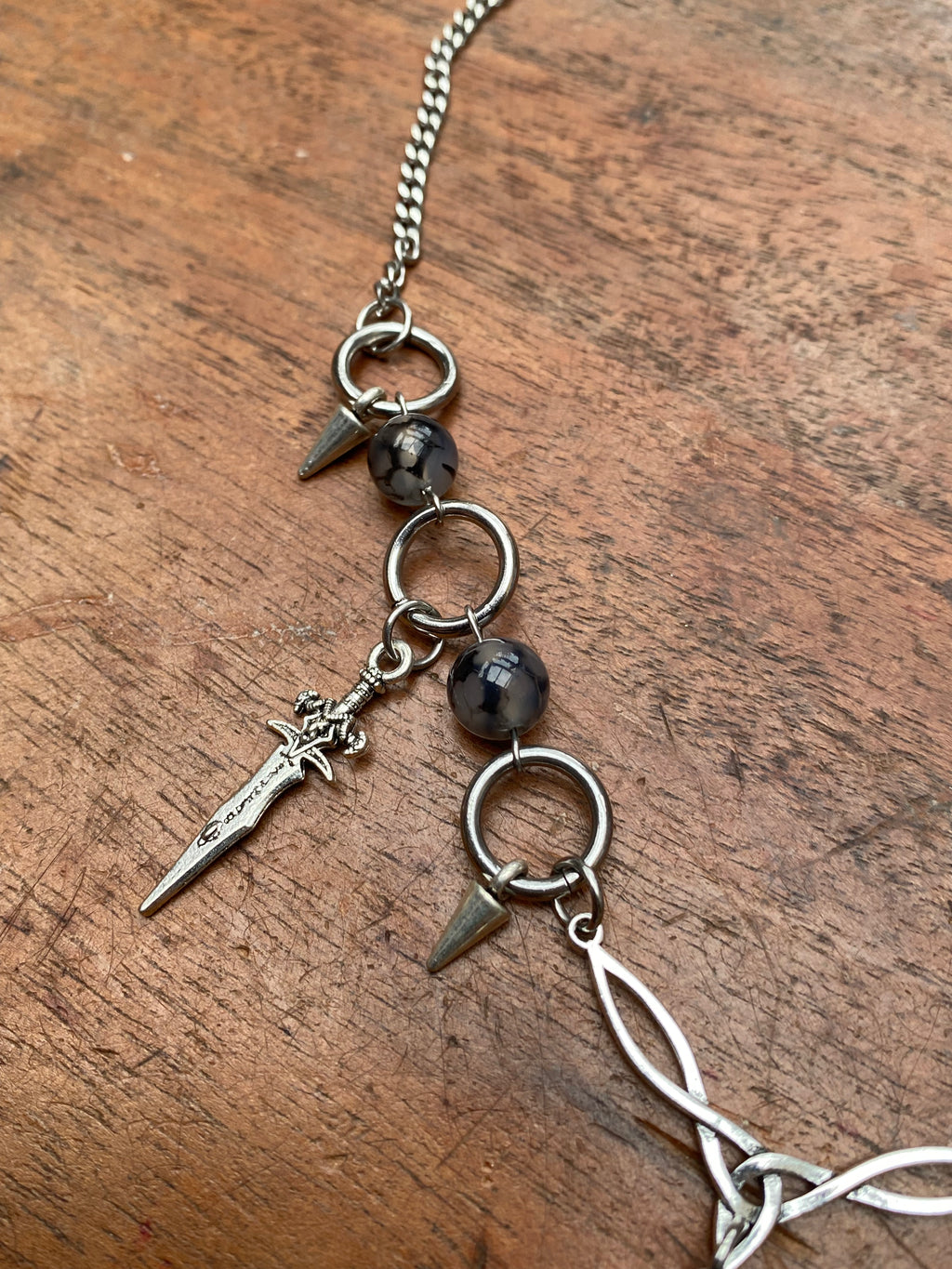 Deathhawk Moth, Daggers and Dragon Vein Agate Necklace