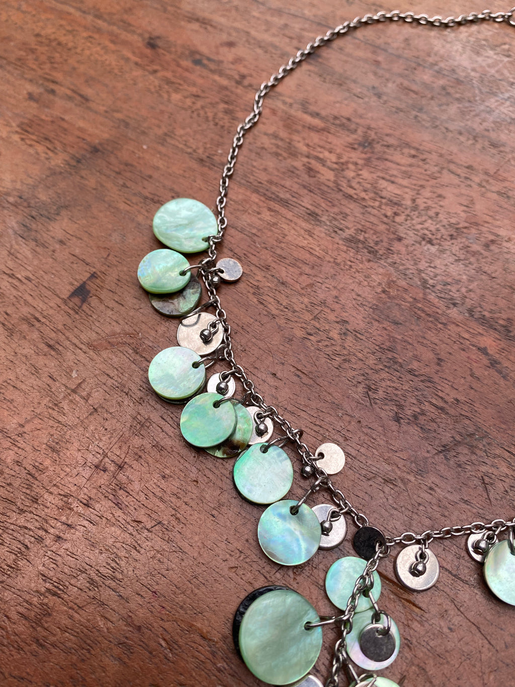 Fox Tooth and Green Mother of Pearl Necklace
