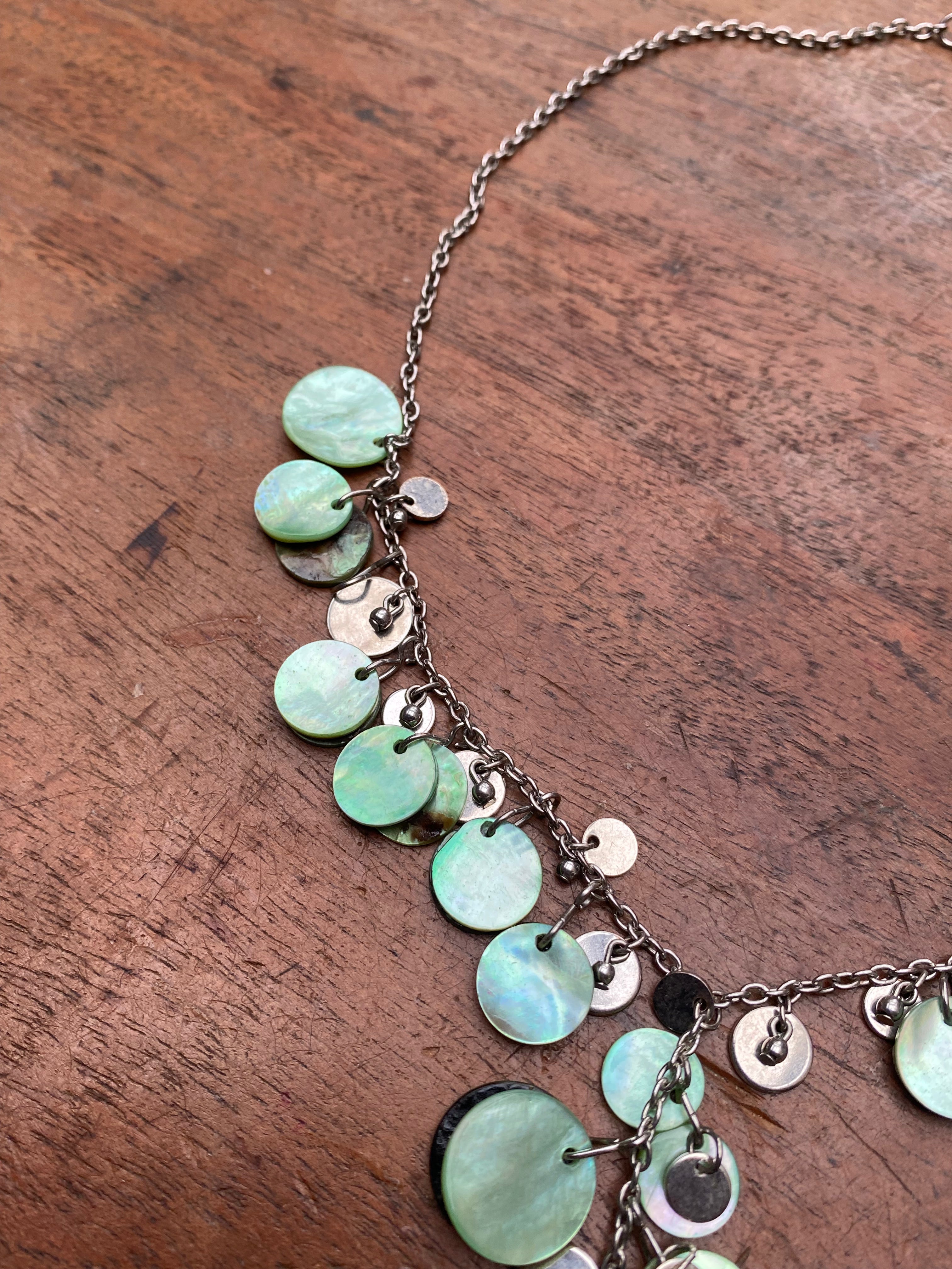 Fox Tooth and Green Mother of Pearl Necklace