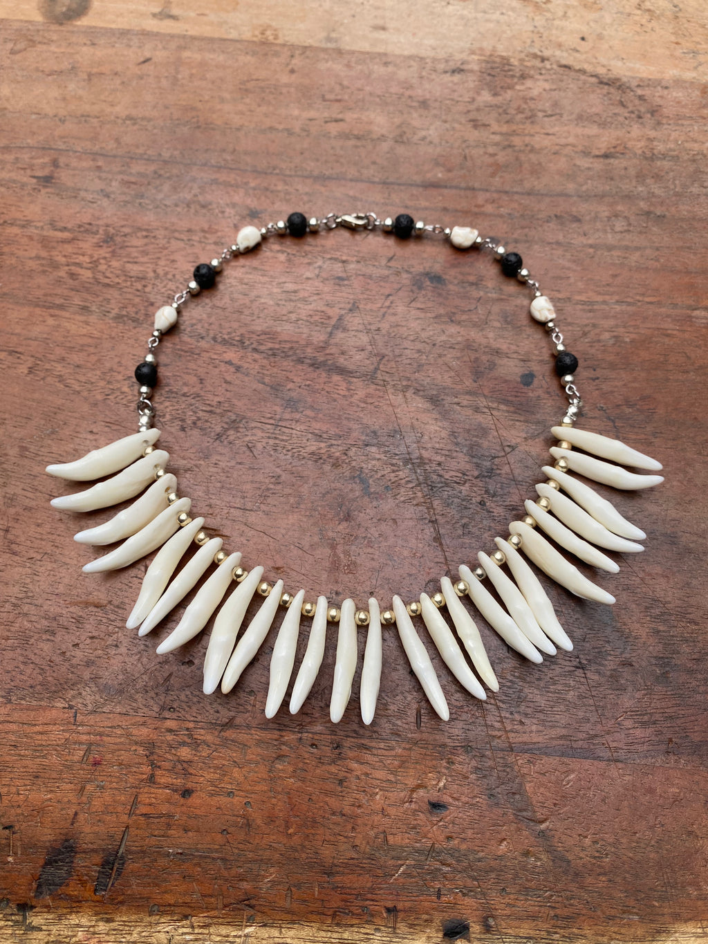 Coyote Teeth, Skulls and Volcanic Rock Necklace