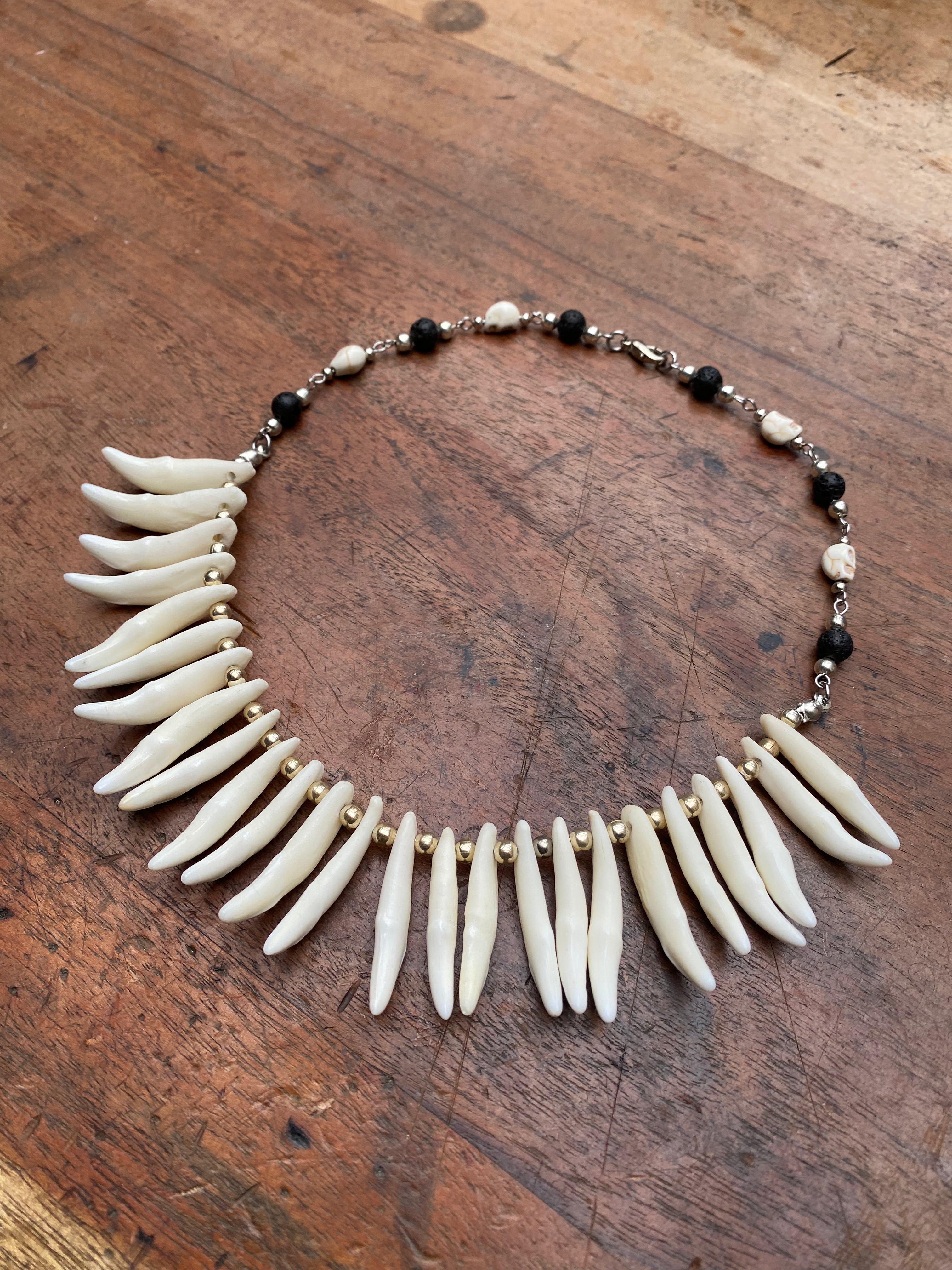 Coyote Teeth, Skulls and Volcanic Rock Necklace