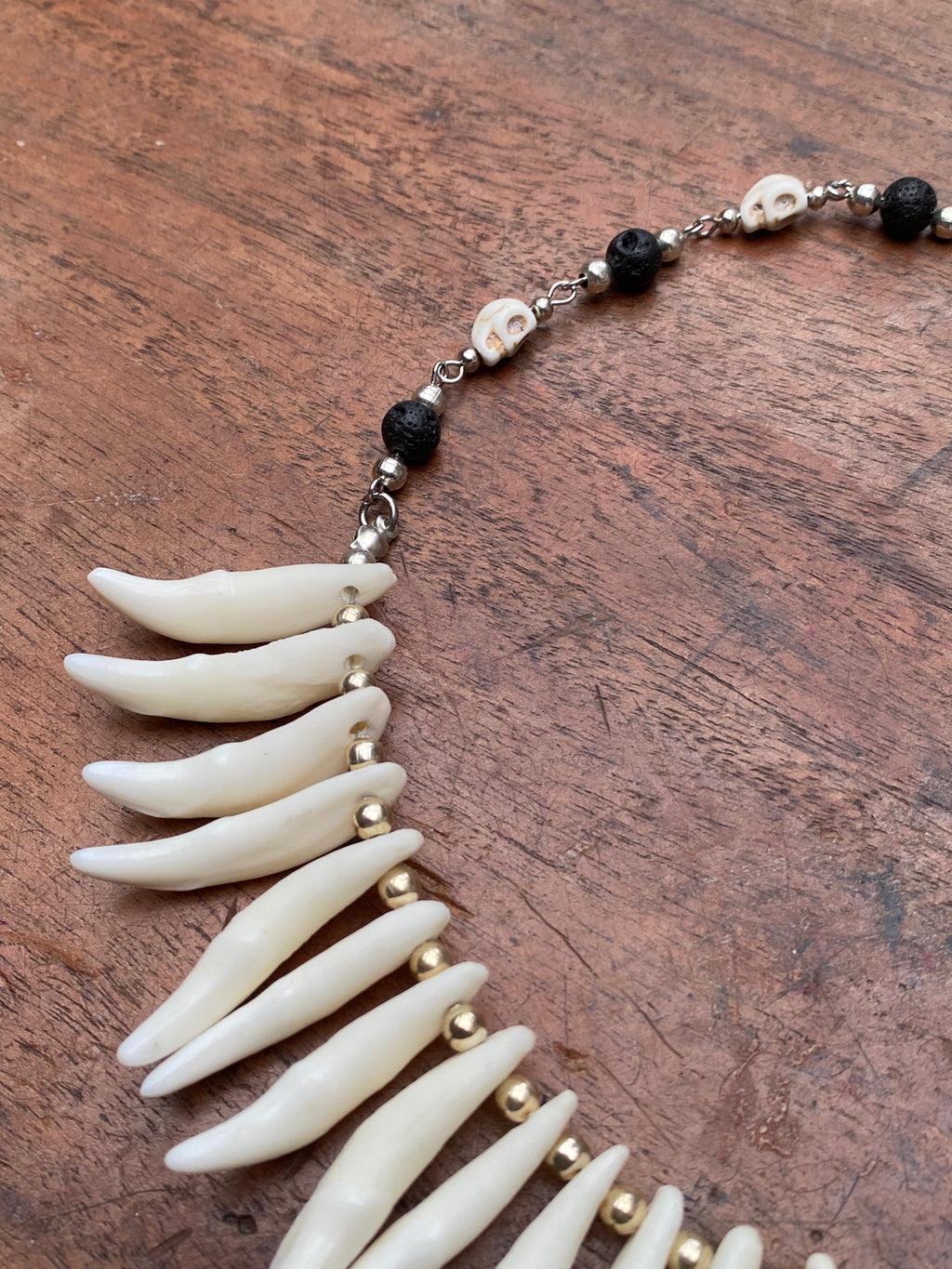 Coyote Teeth, Skulls and Volcanic Rock Necklace
