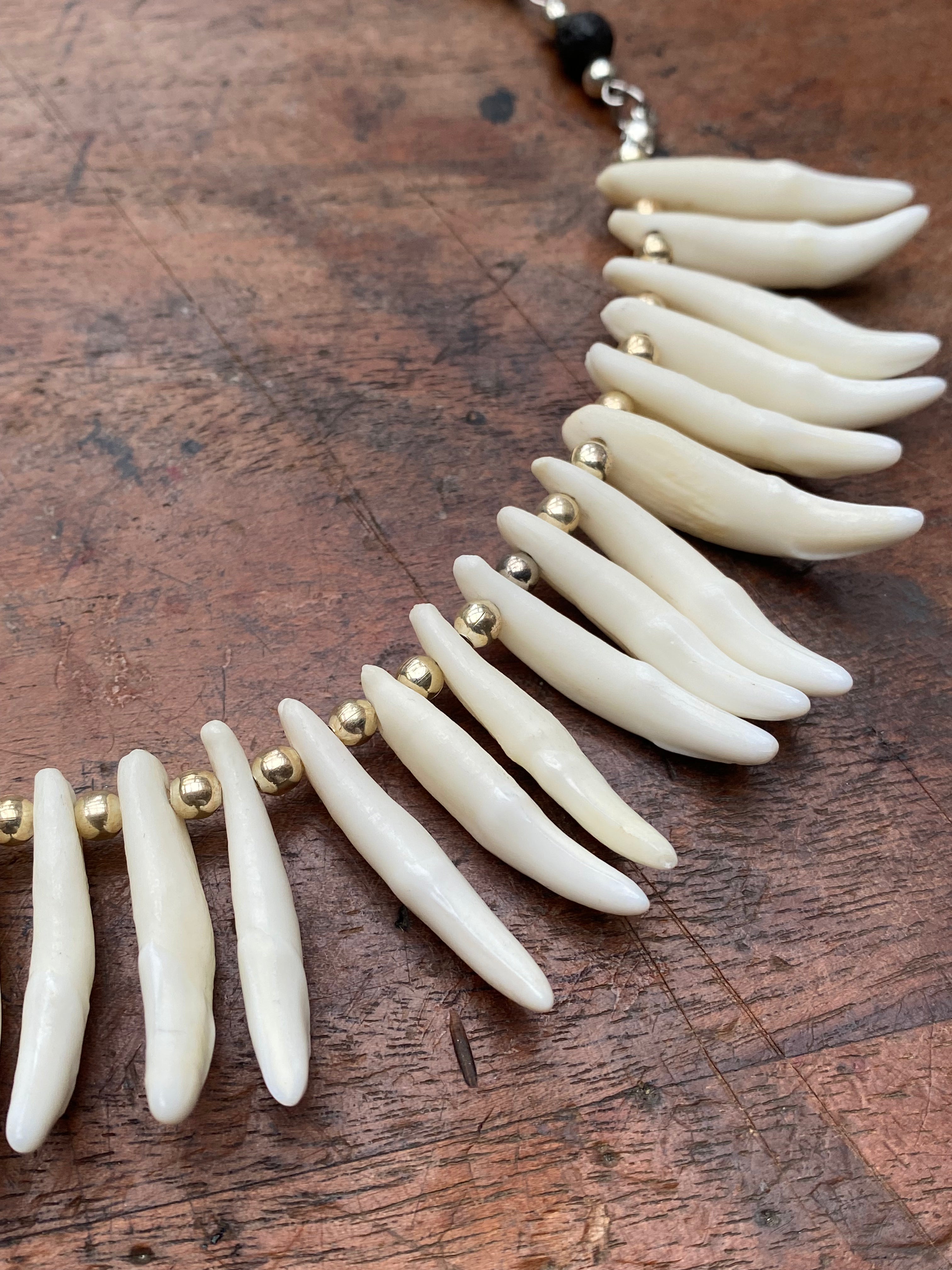 Coyote Teeth, Skulls and Volcanic Rock Necklace