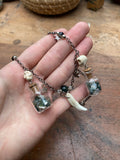 Fox Tooth and Moss Agate in Glass Vials Necklace