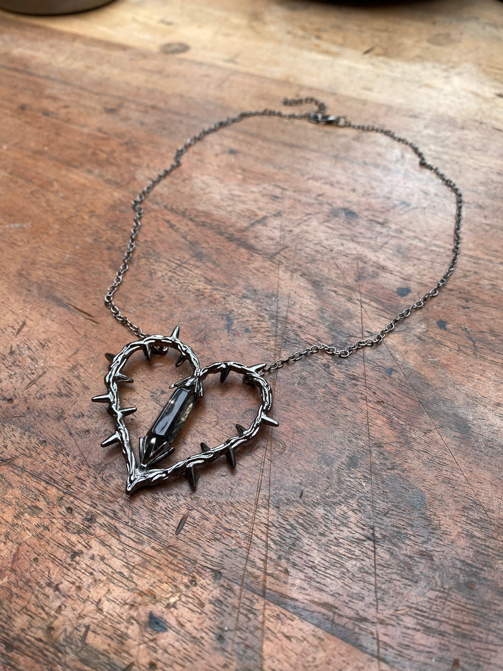 Barbed Wire Heart Pendant with Crystal Necklace