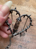 Barbed Wire Heart Pendant with Crystal Necklace