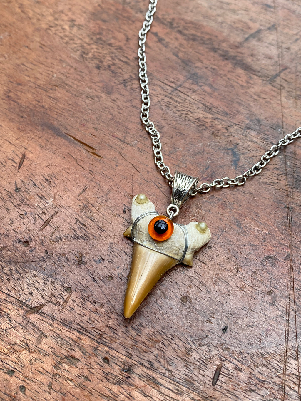 Shark Tooth and Eye Pendant Necklace