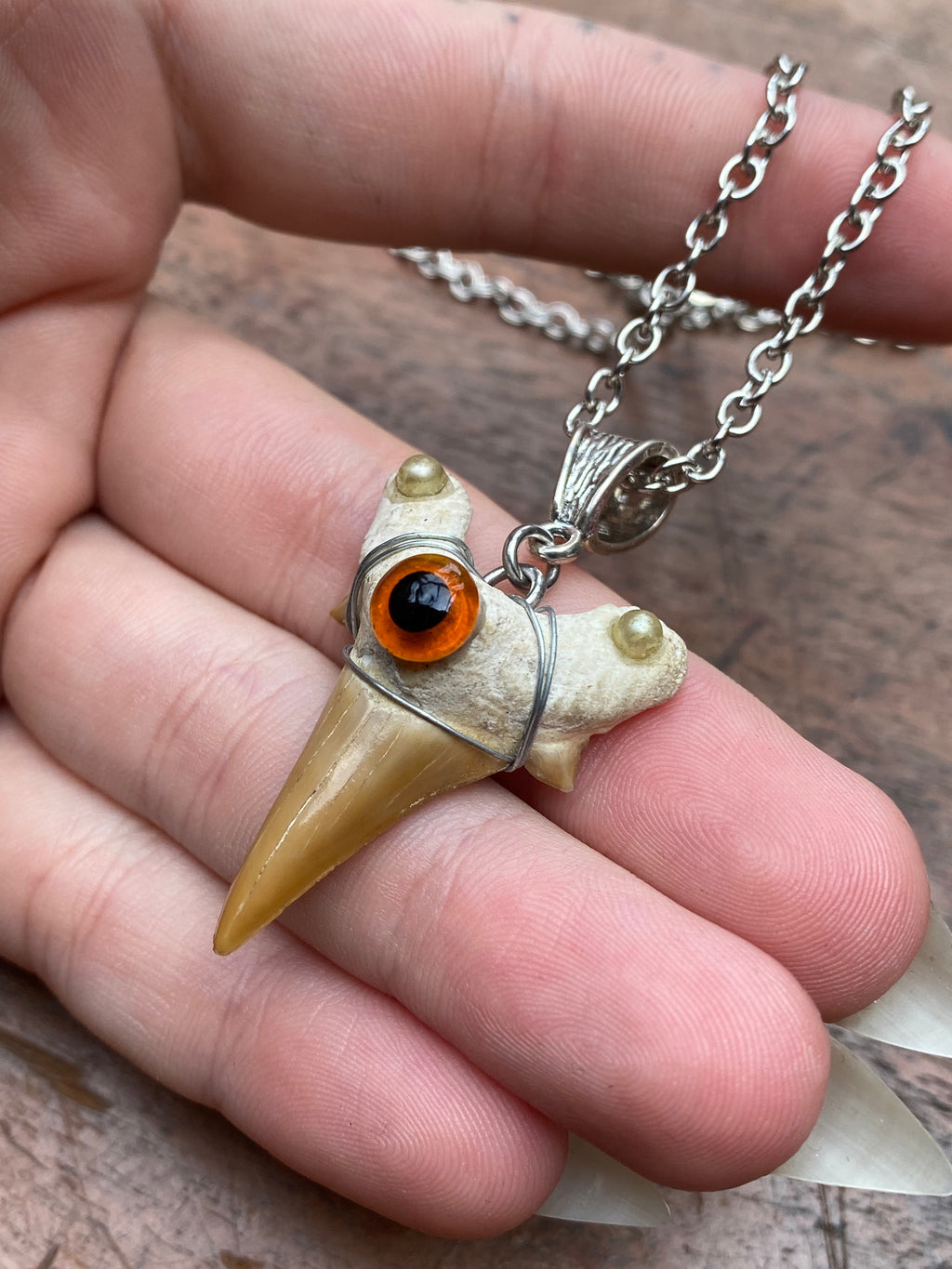 Shark Tooth and Eye Pendant Necklace