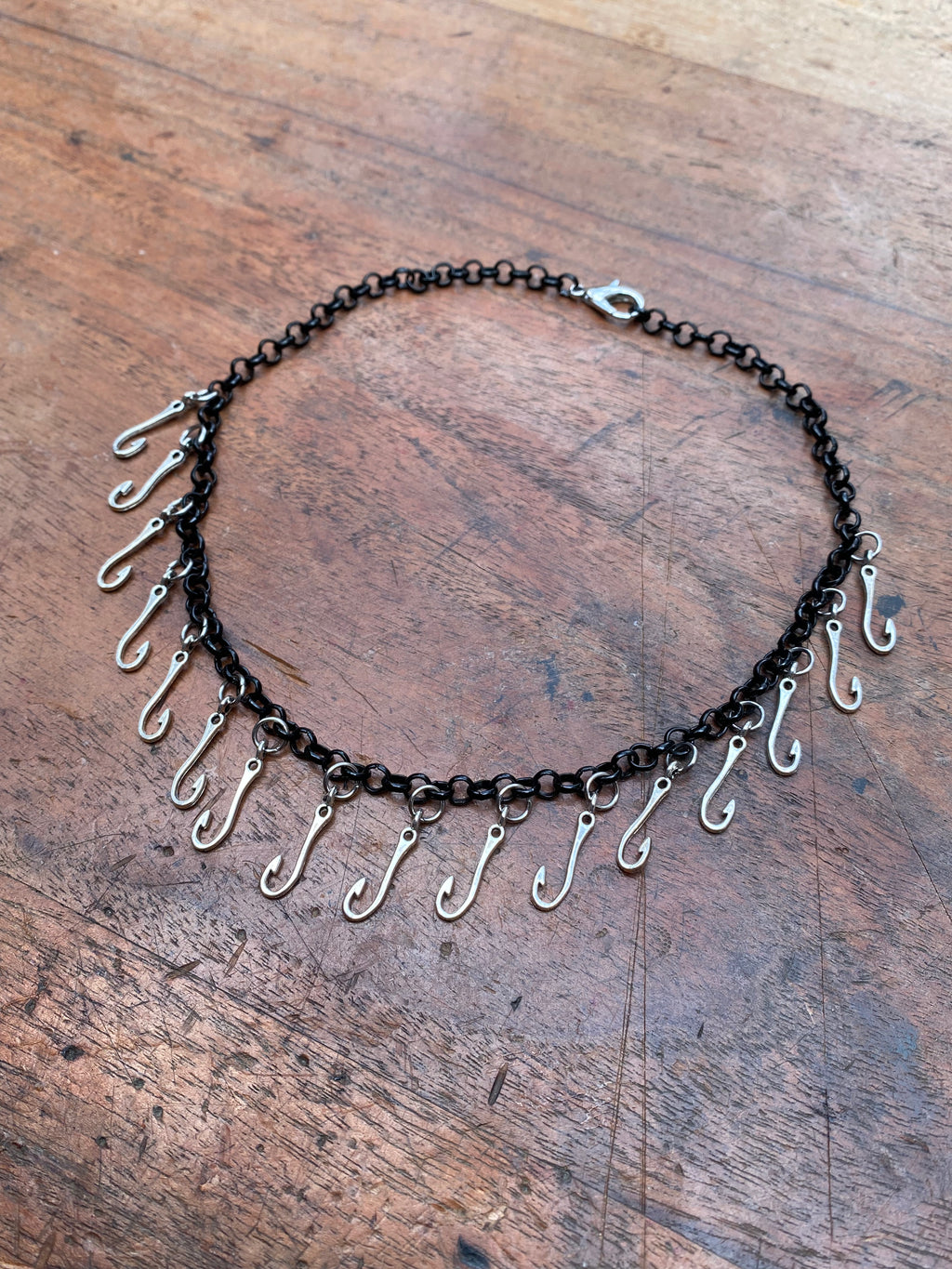 Fish Hook on Black Chain Choker Necklace
