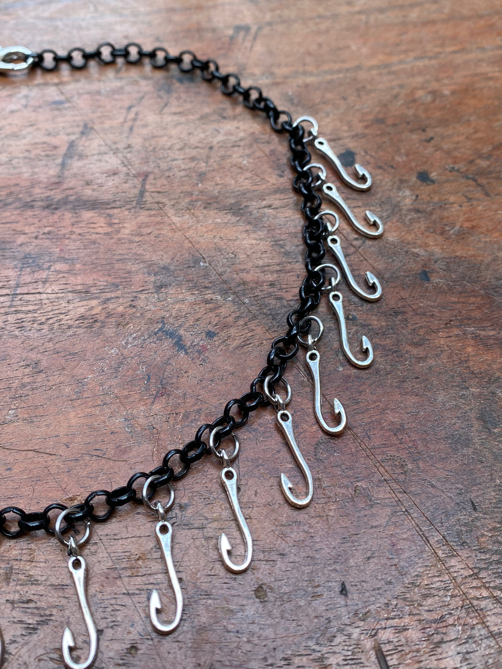 Fish Hook on Black Chain Choker Necklace