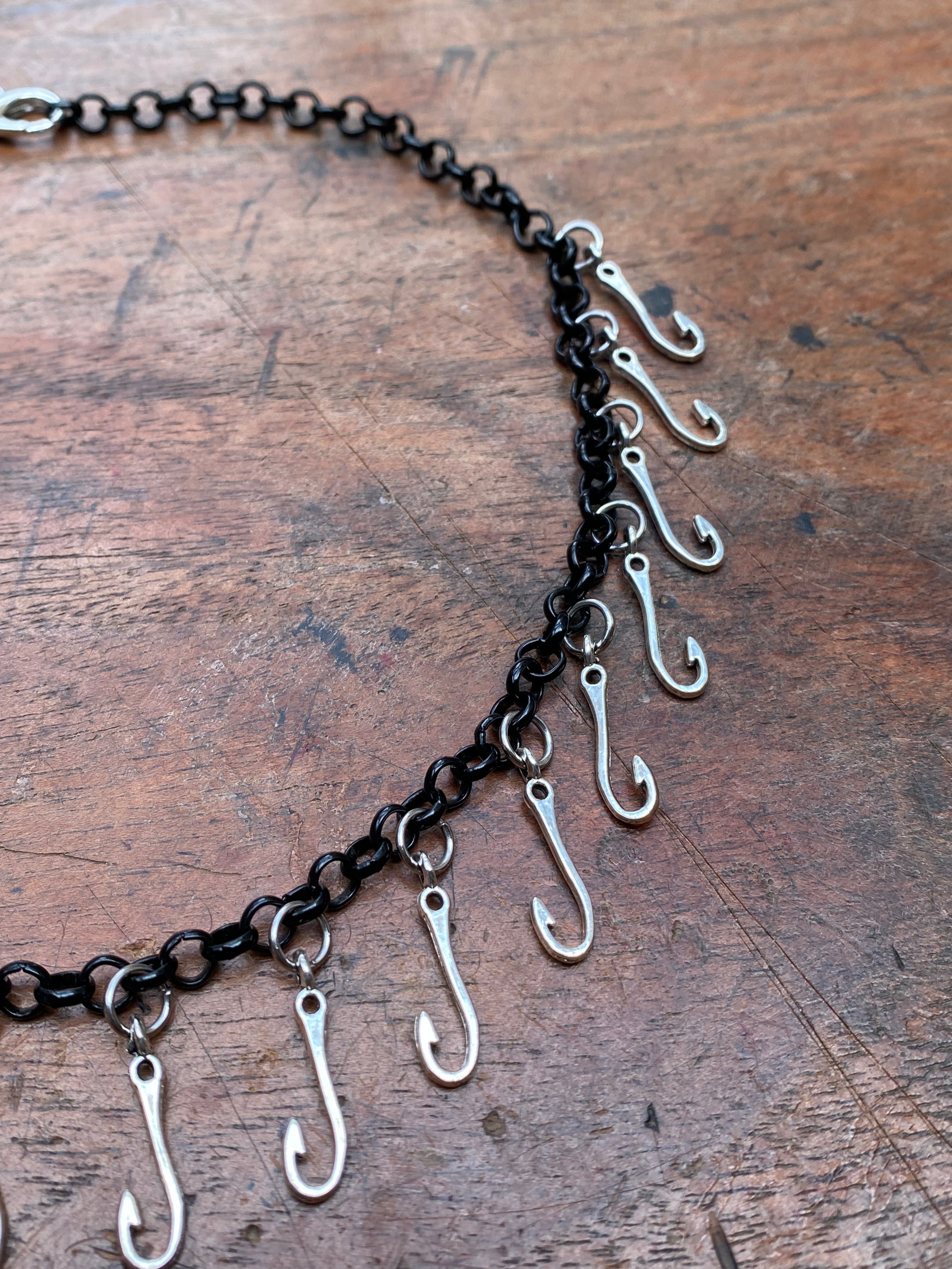 Fish Hook on Black Chain Choker Necklace