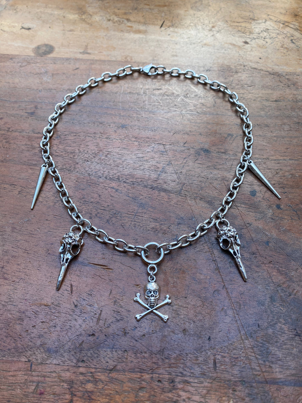 Chunky Crossbones and Bird Skulls Chain Necklace