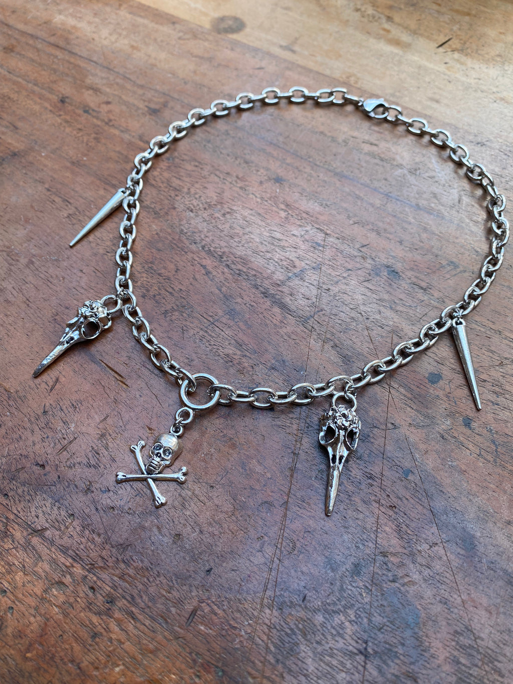 Chunky Crossbones and Bird Skulls Chain Necklace