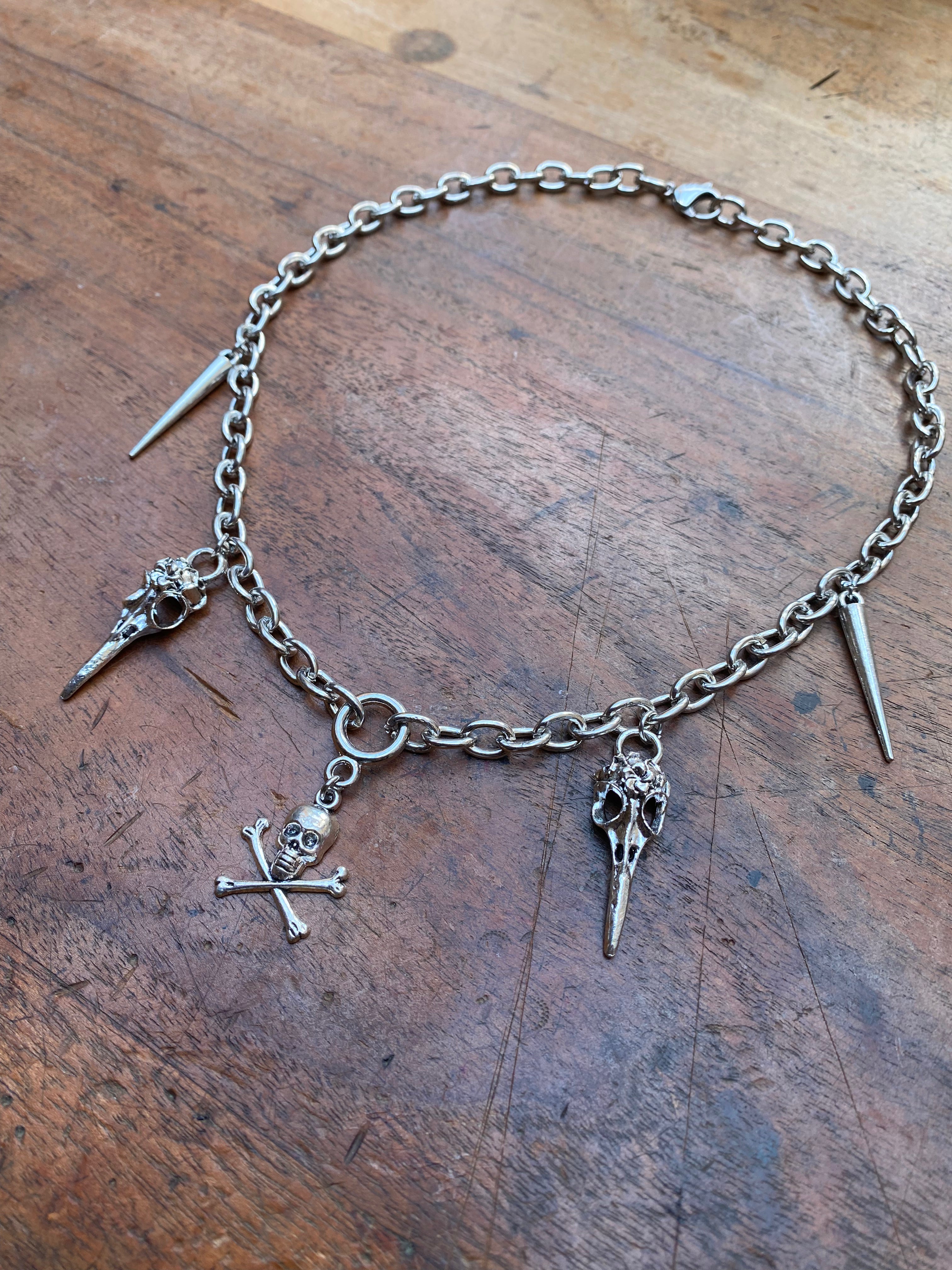 Chunky Crossbones and Bird Skulls Chain Necklace