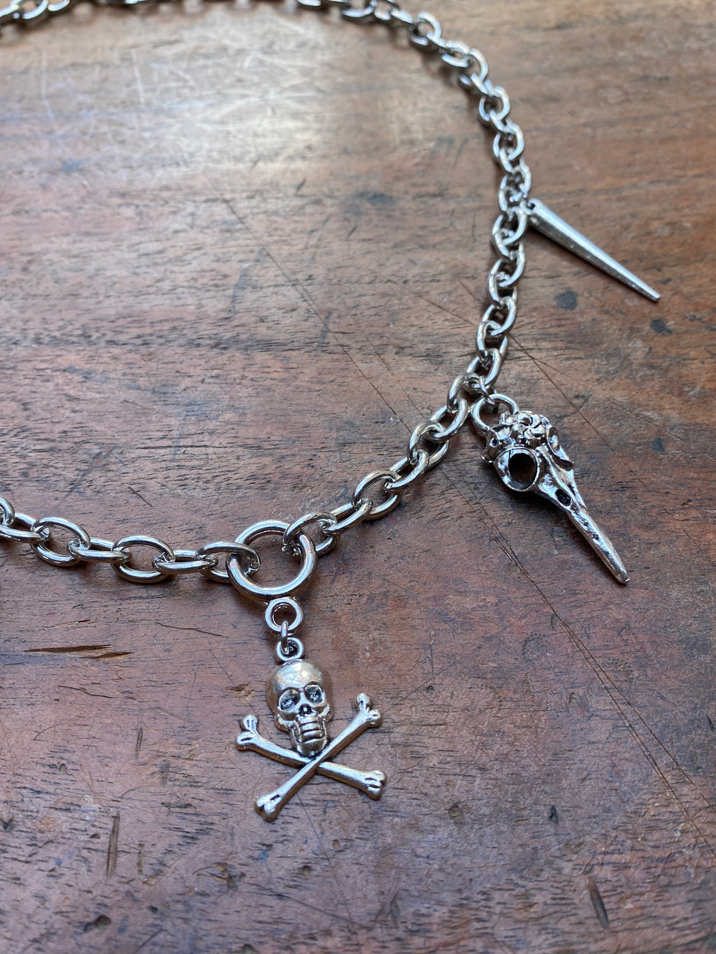 Chunky Crossbones and Bird Skulls Chain Necklace