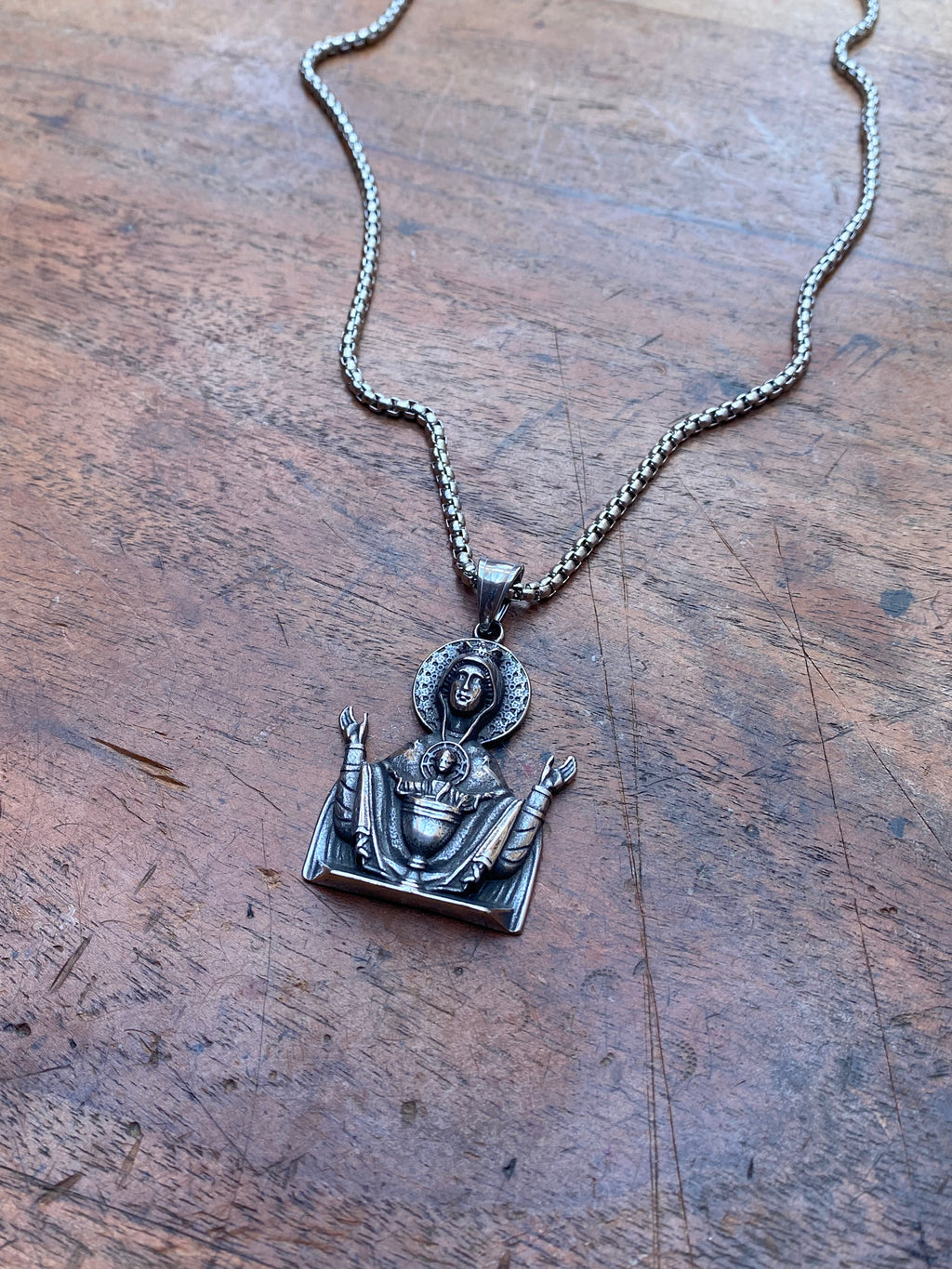Virgin Mary Stainless Steel Pendant Necklace