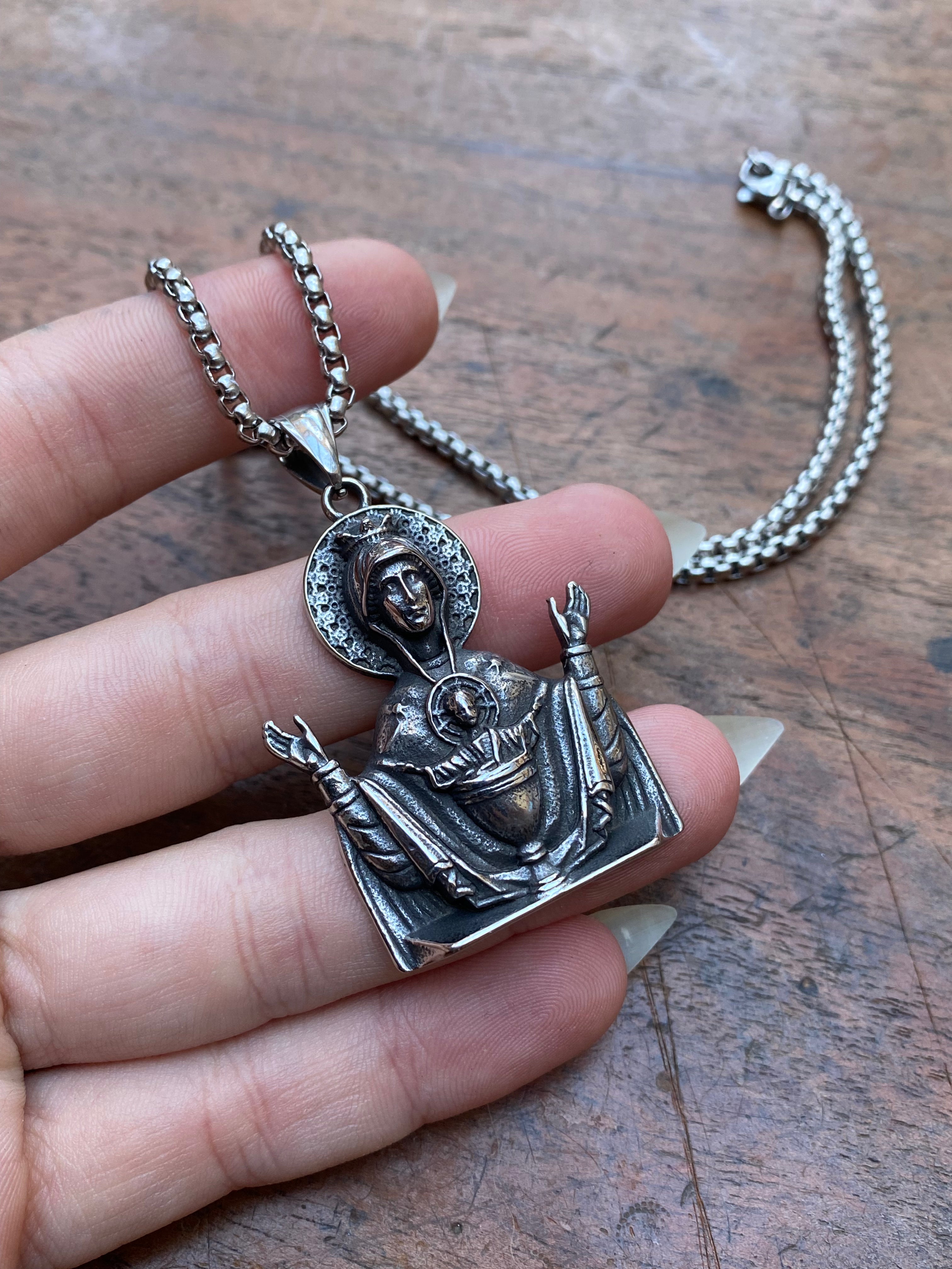 Virgin Mary Stainless Steel Pendant Necklace