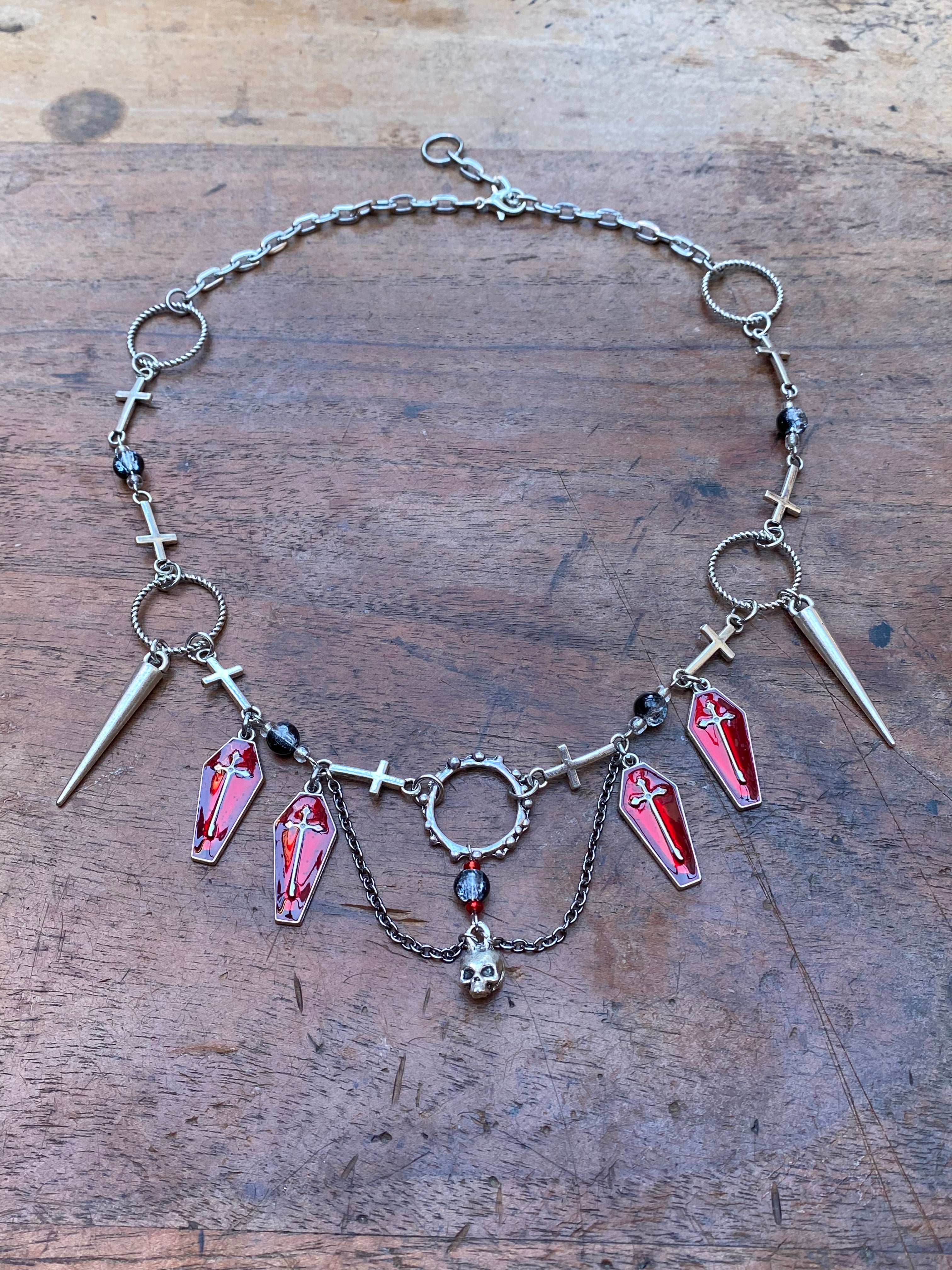 Skull, Coffins and Crosses Charm Necklace