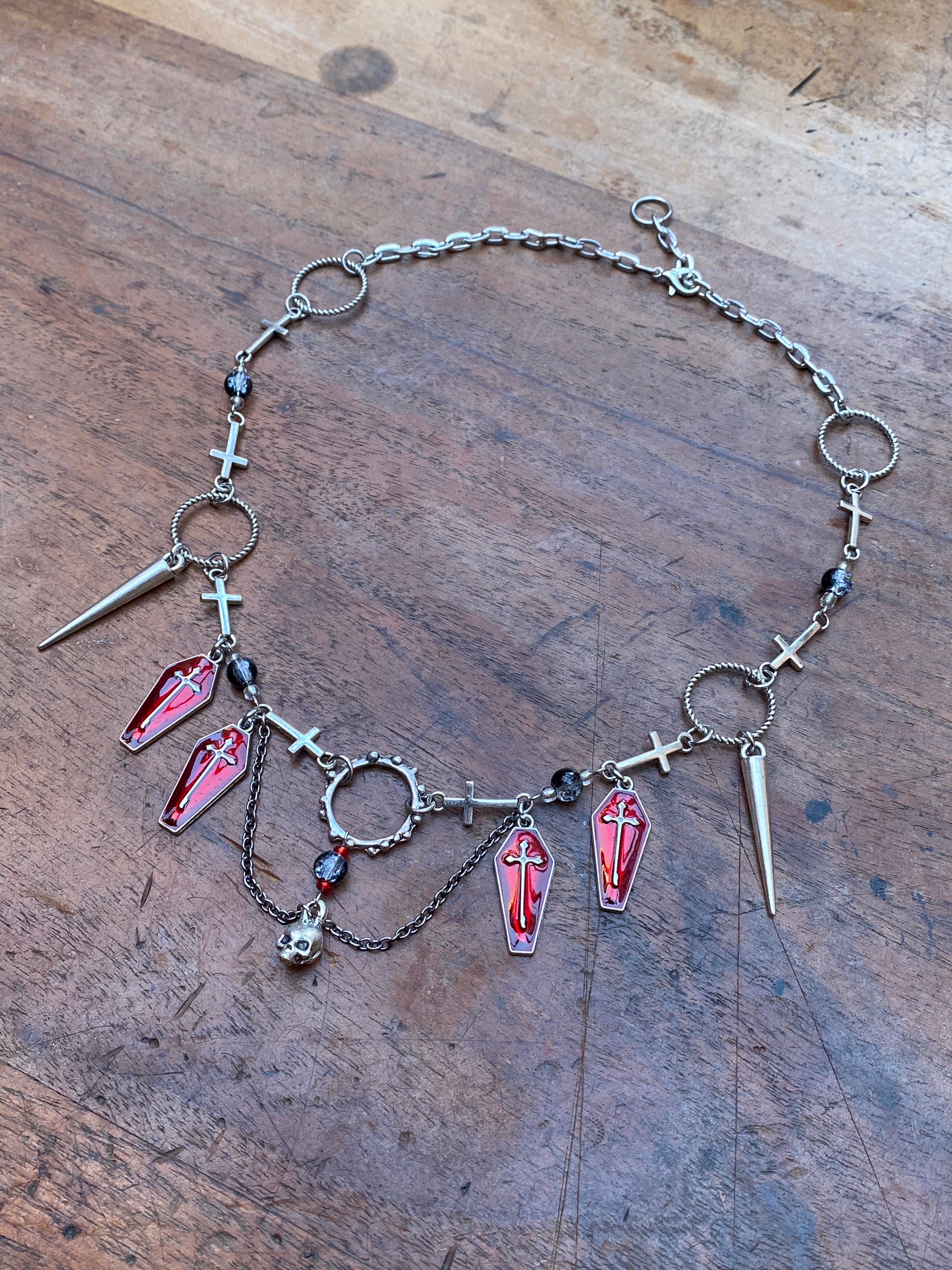 Skull, Coffins and Crosses Charm Necklace