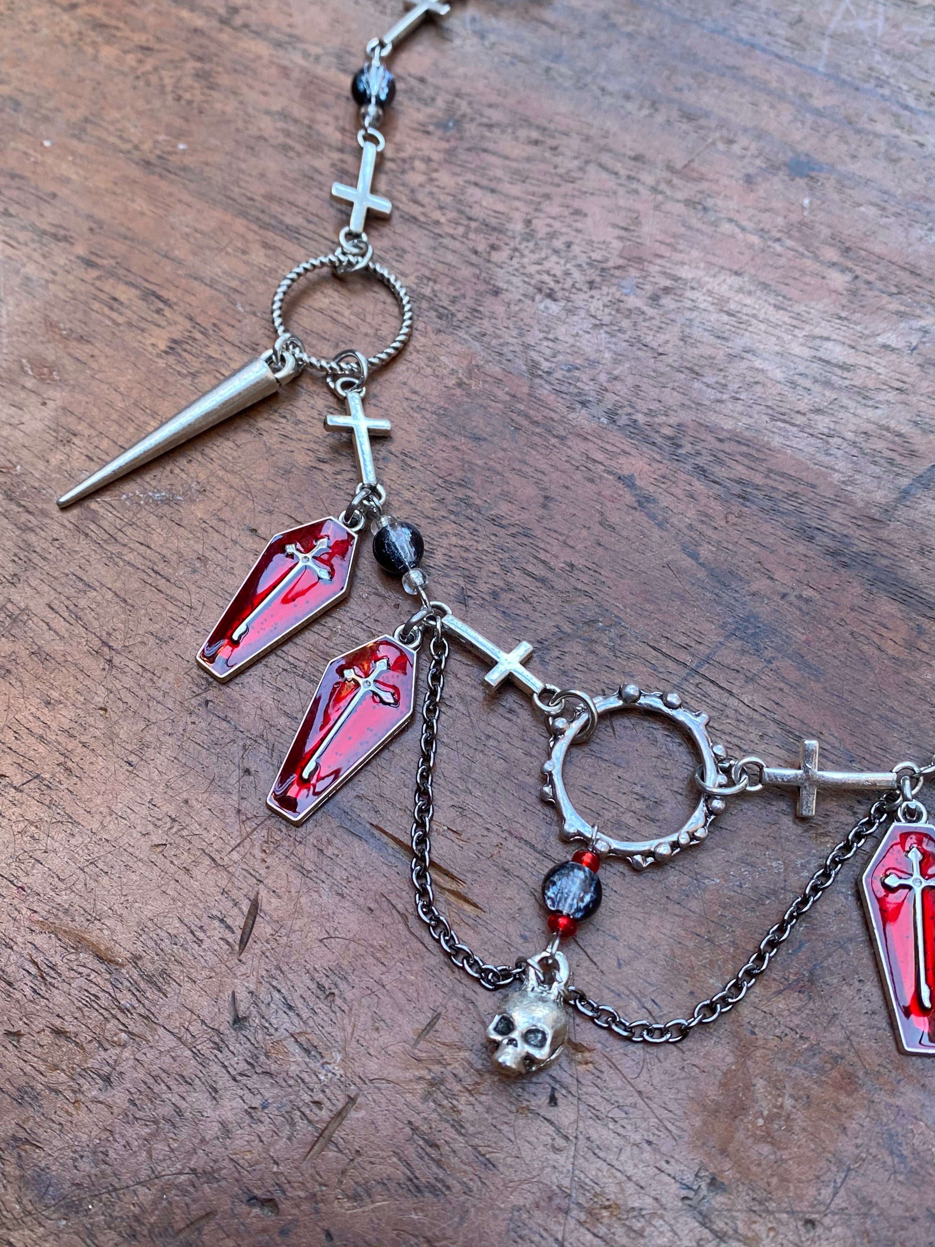 Skull, Coffins and Crosses Charm Necklace