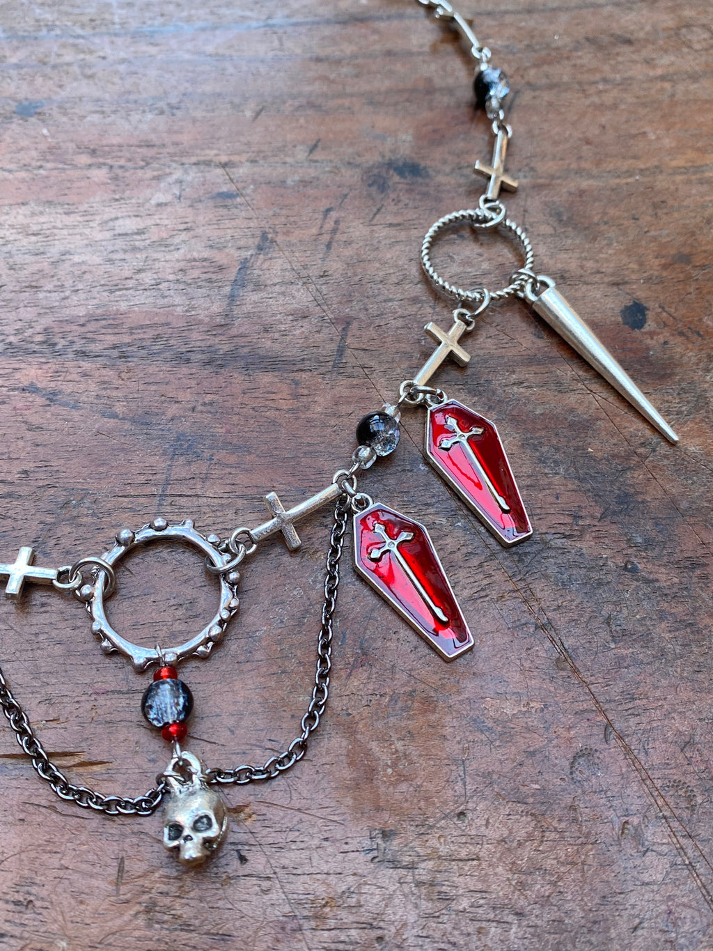 Skull, Coffins and Crosses Charm Necklace