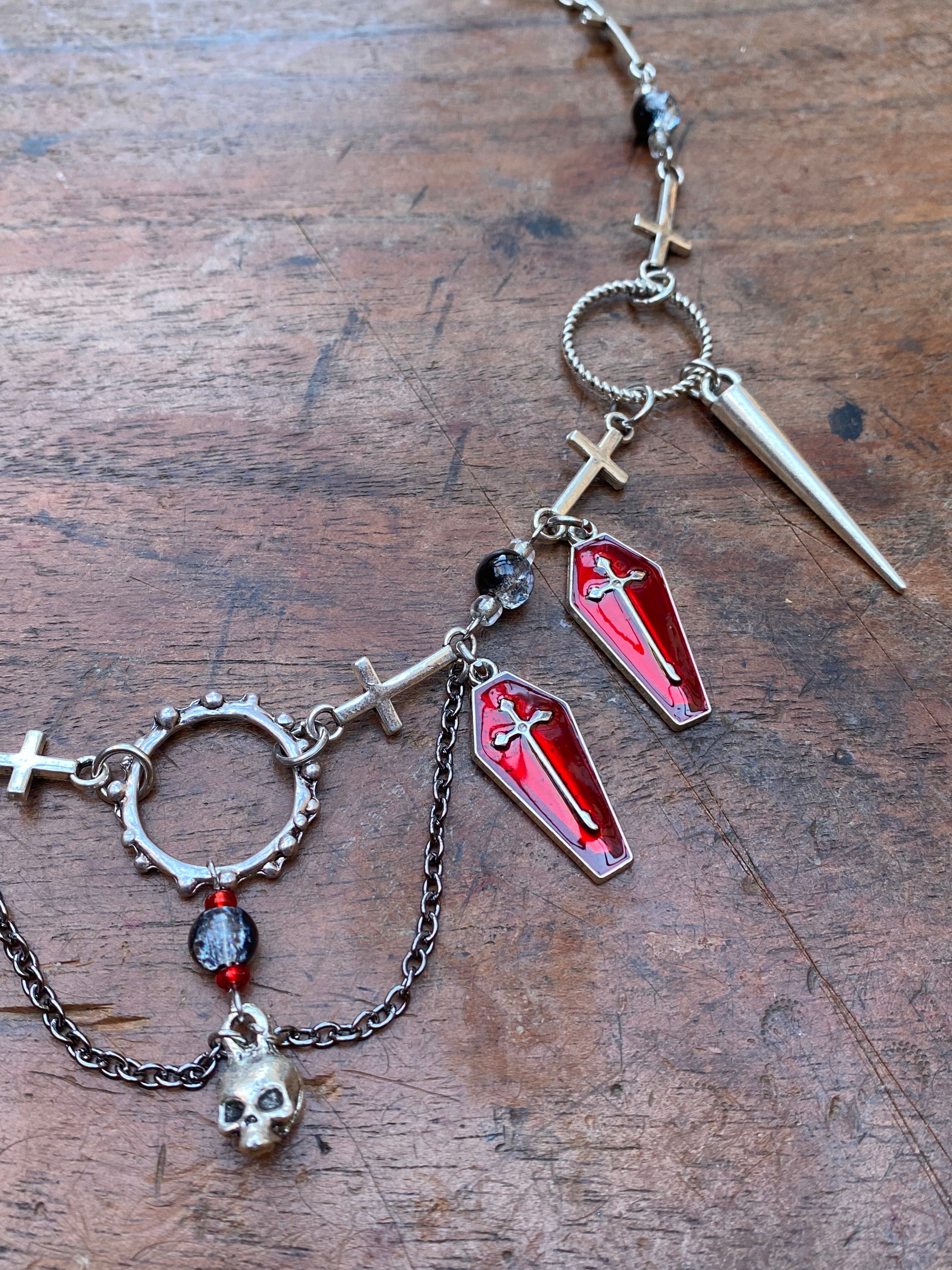 Skull, Coffins and Crosses Charm Necklace