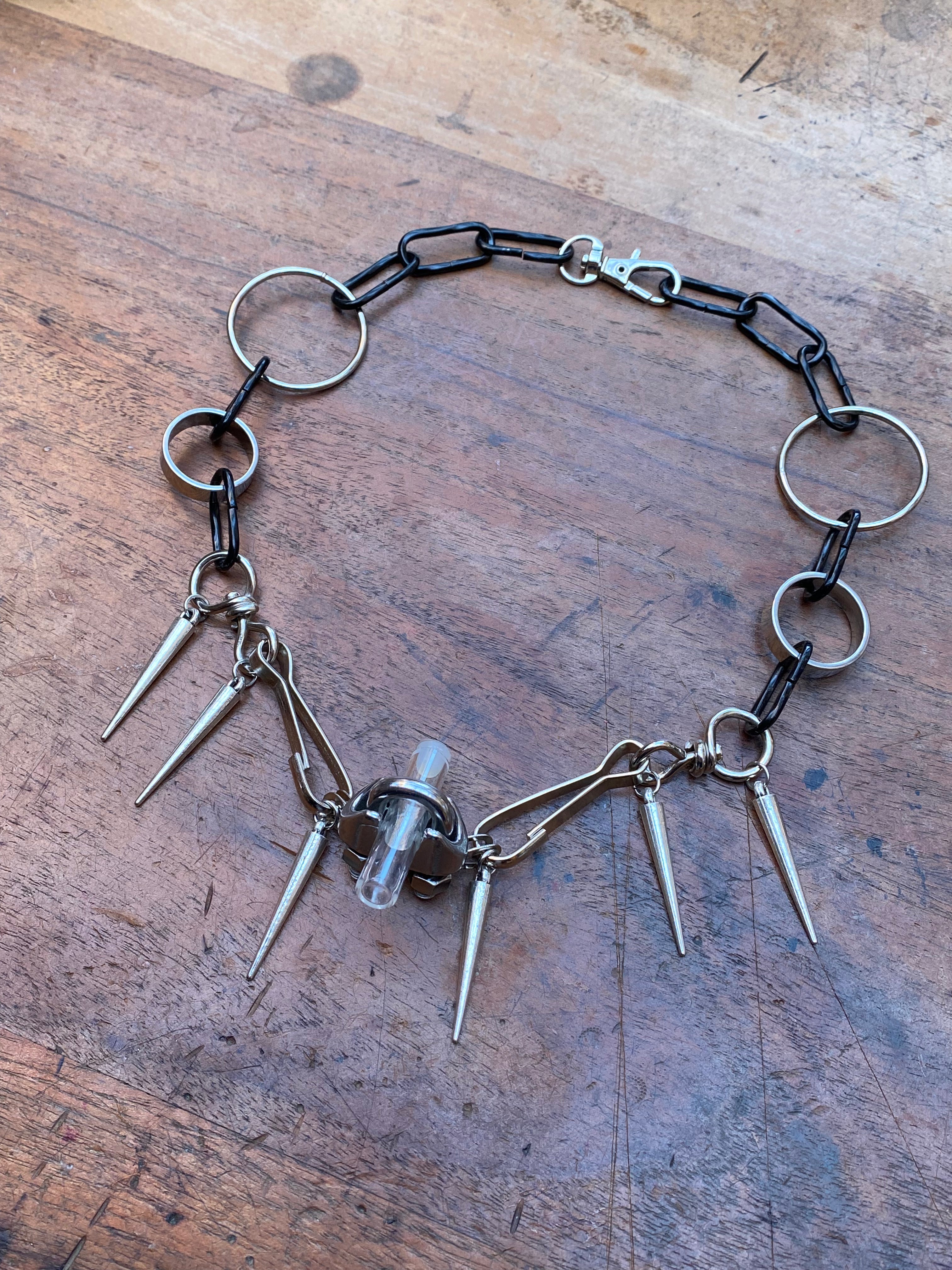 Openable Vial on a Chunky Black and Silver Chains Necklace