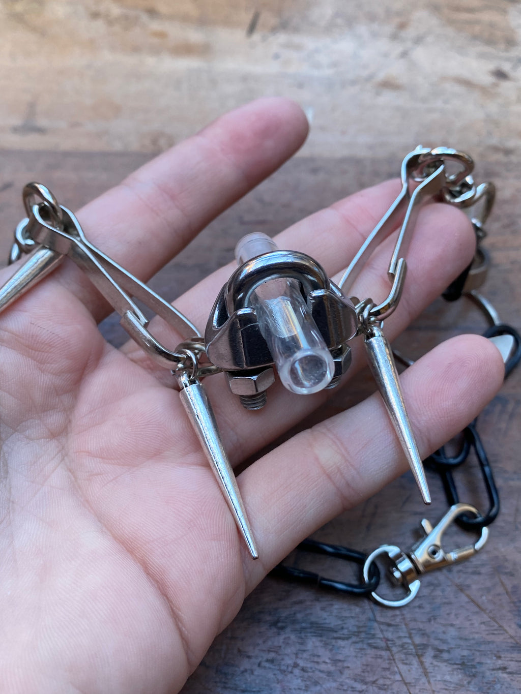 Openable Vial on a Chunky Black and Silver Chains Necklace
