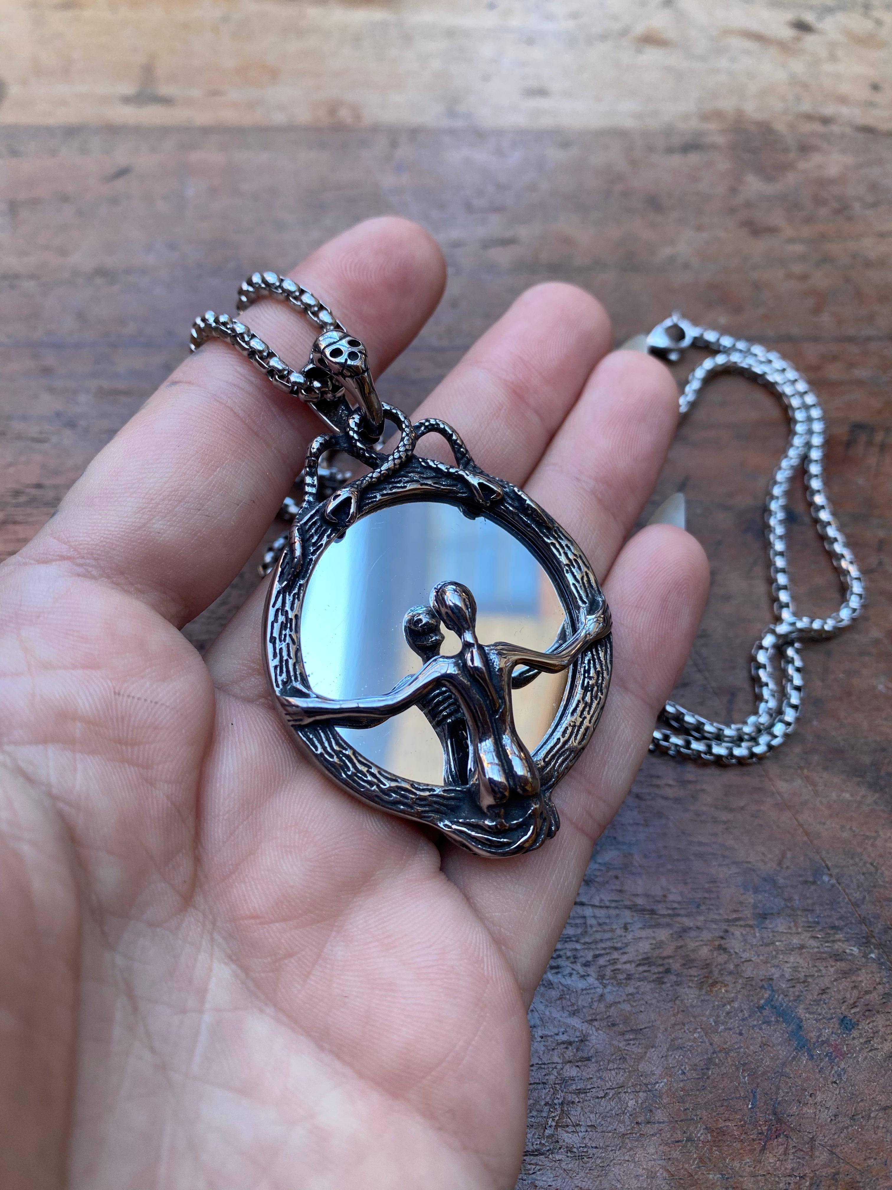 Angel Skeleton Mirror Stainless Steel Necklace