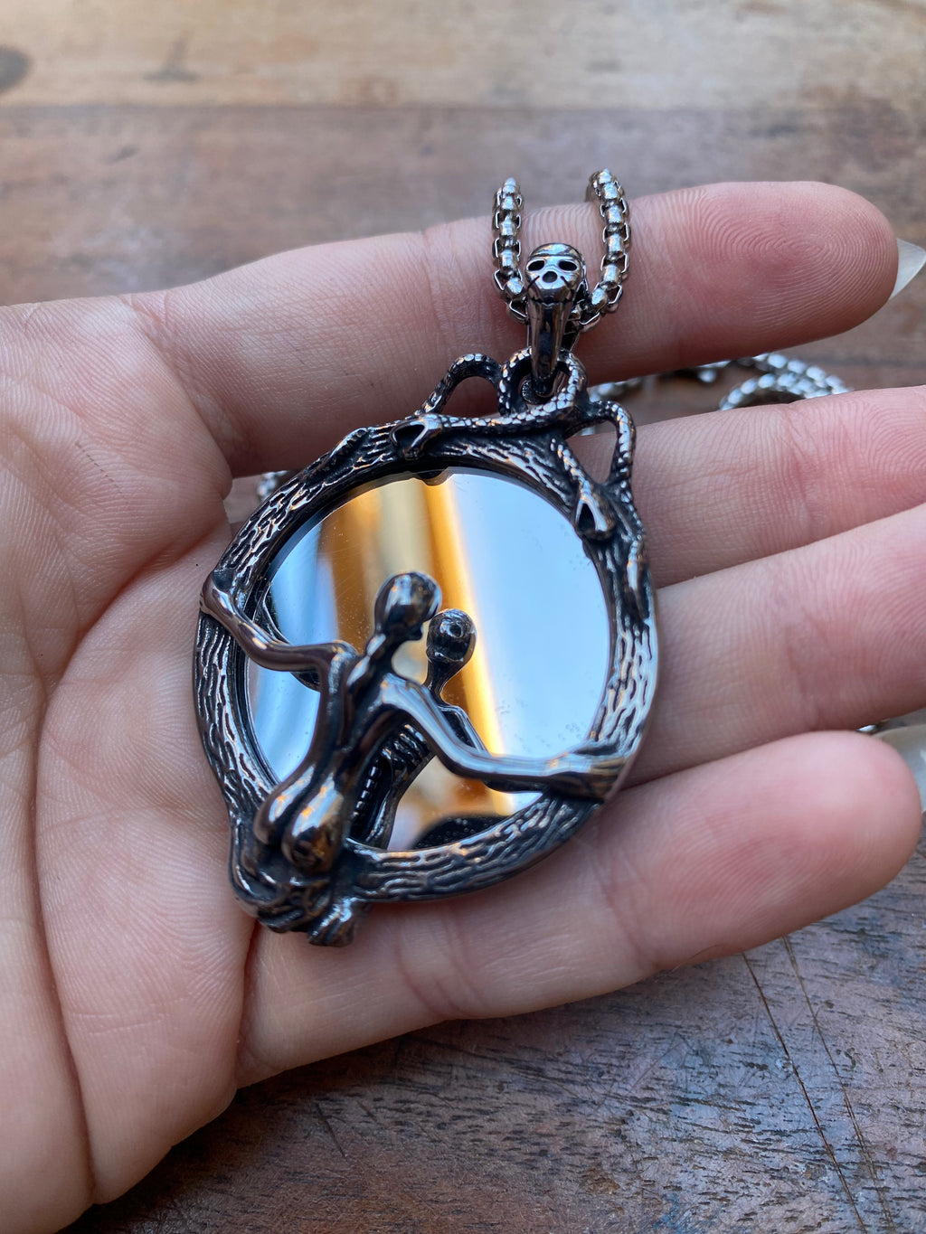 Angel Skeleton Mirror Stainless Steel Necklace