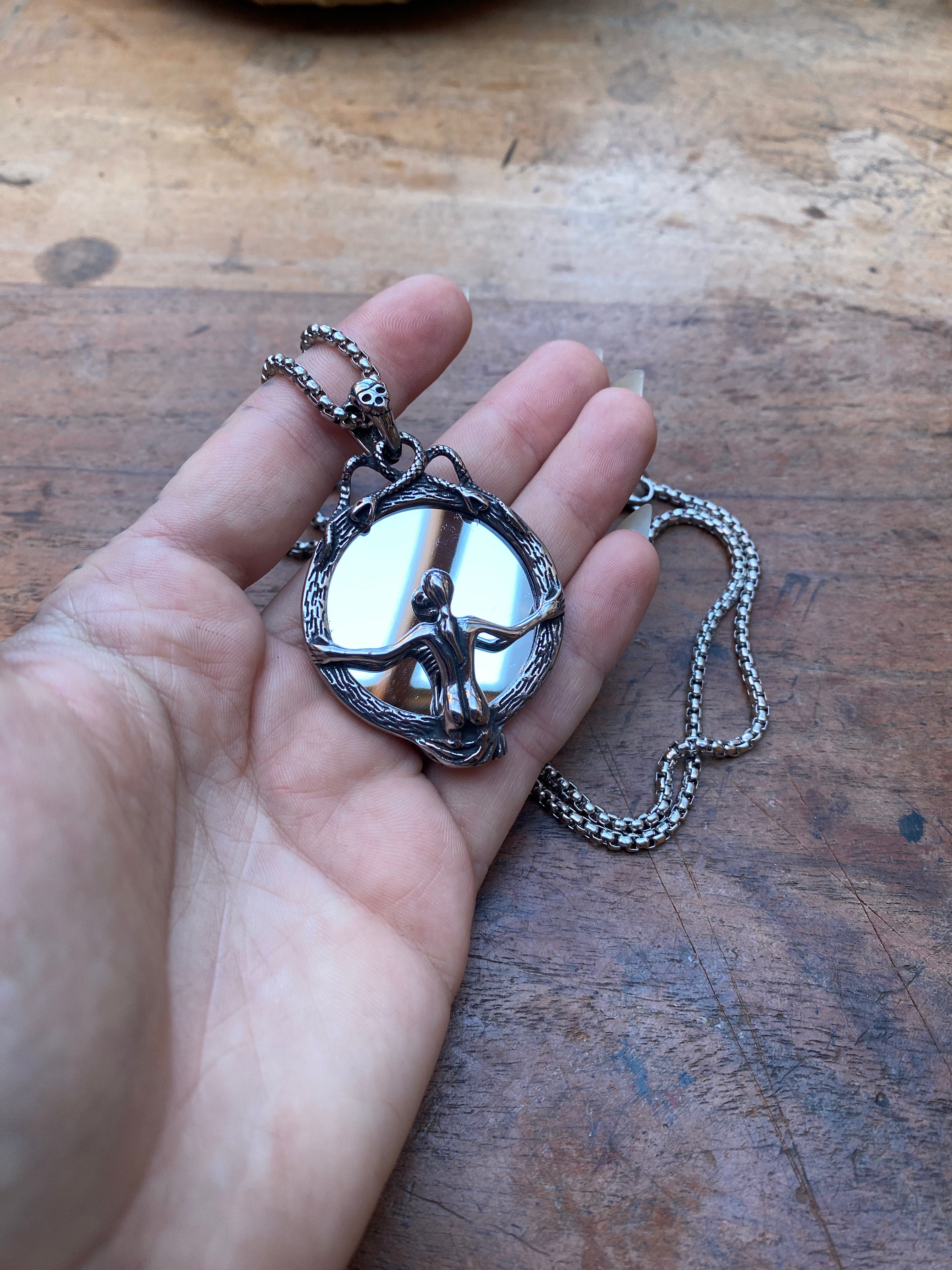 Angel Skeleton Mirror Stainless Steel Necklace
