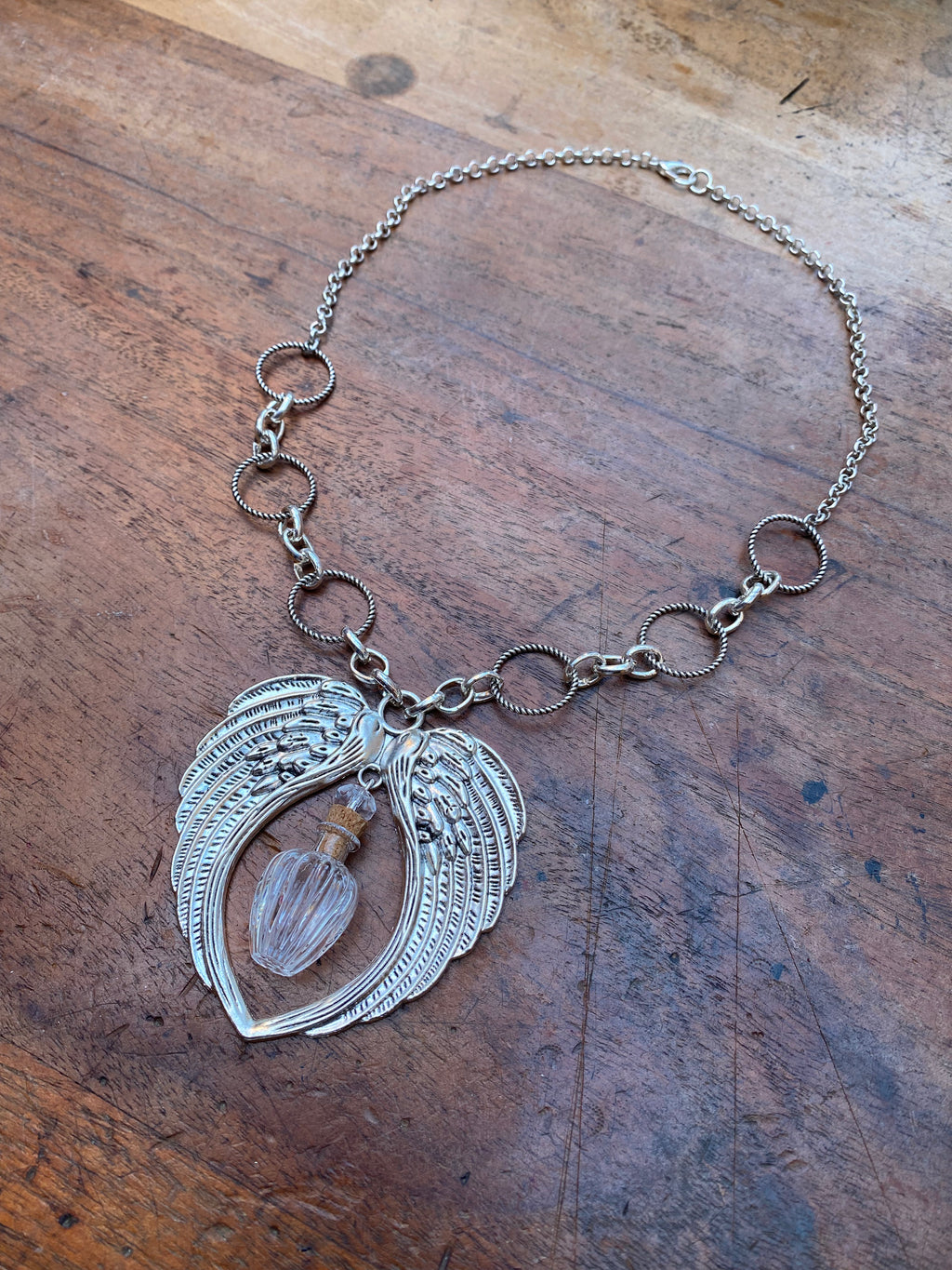 Openable Vial on Angel Wings Pendant Necklace