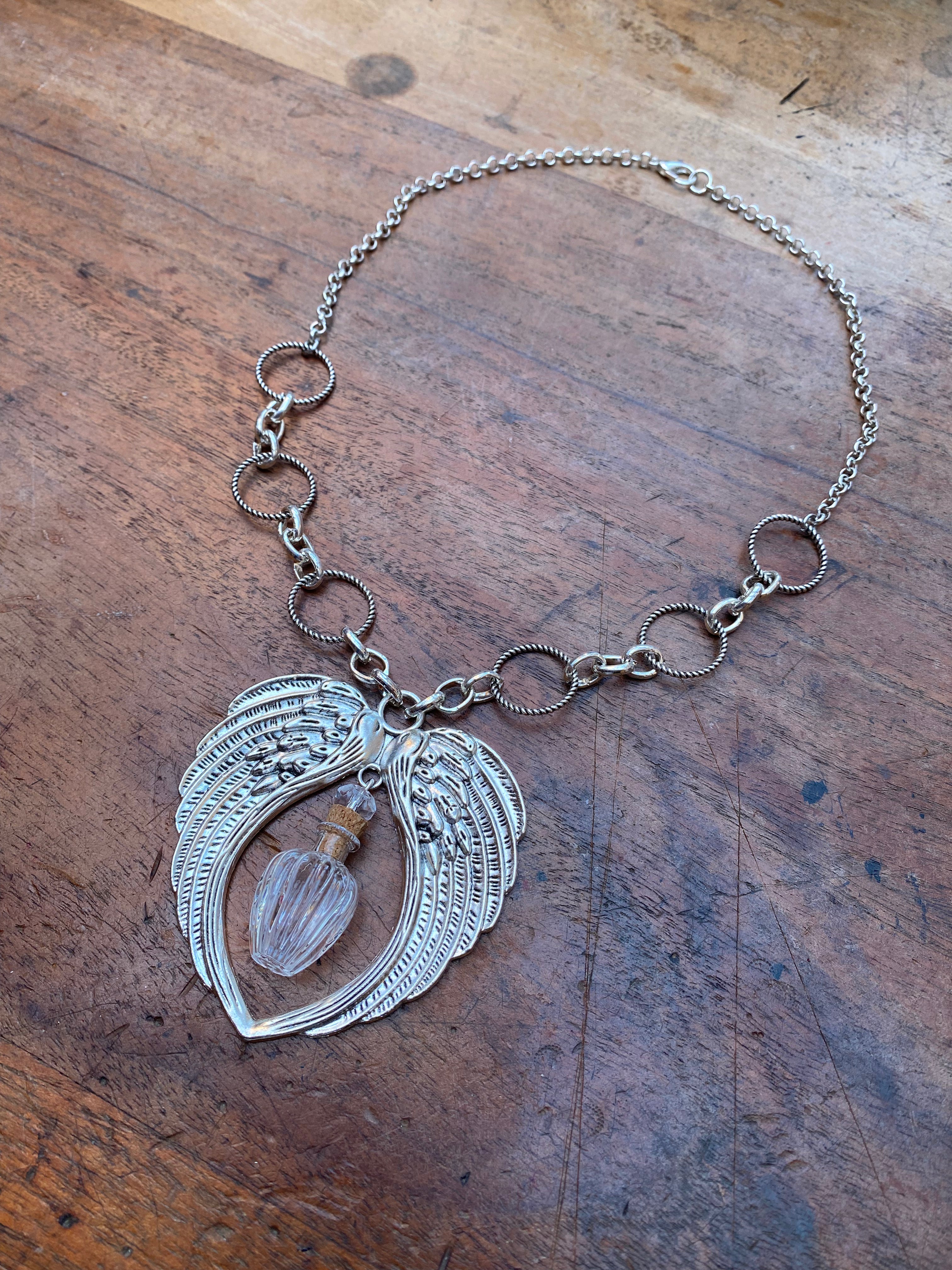 Openable Vial on Angel Wings Pendant Necklace