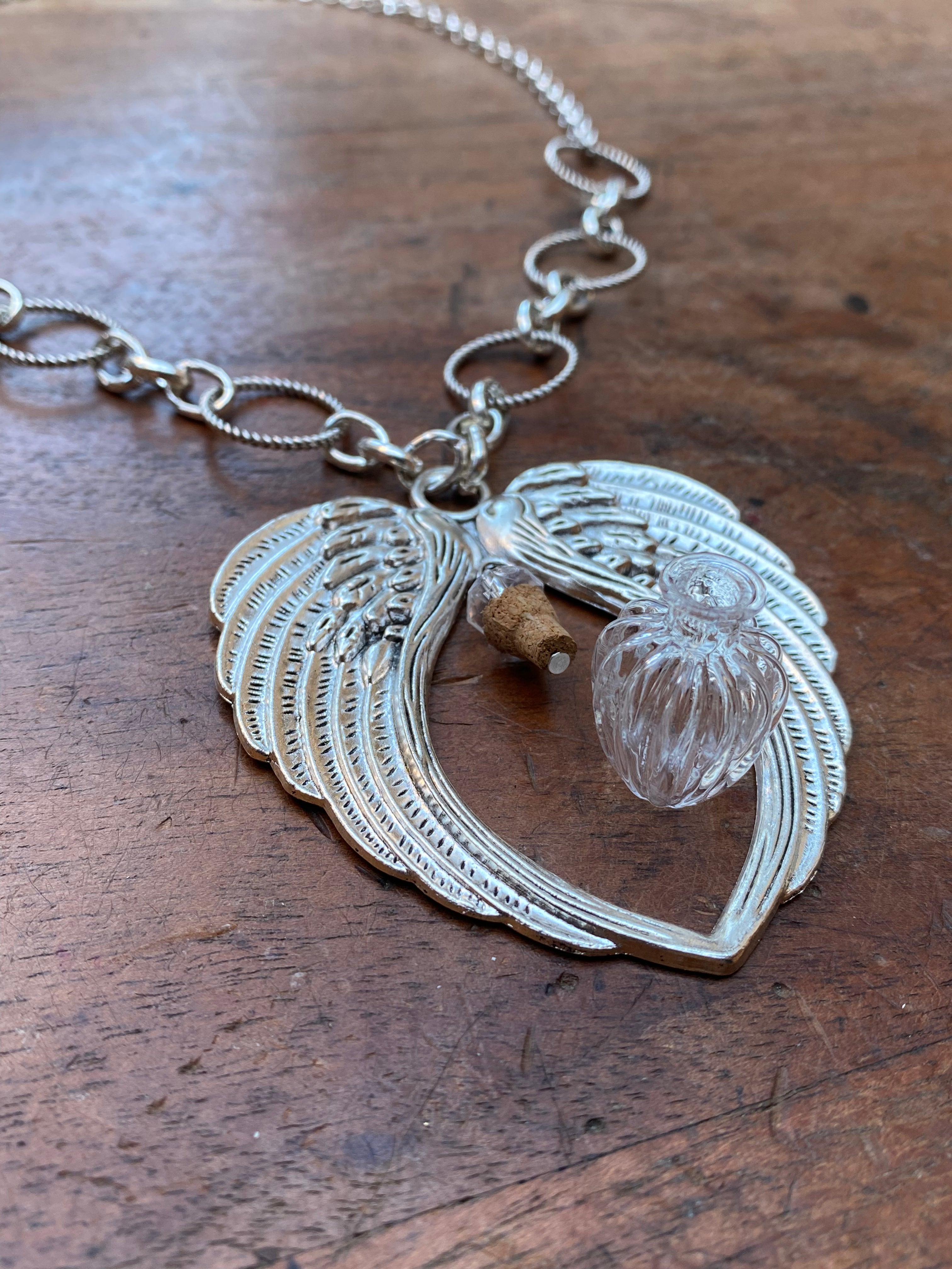 Openable Vial on Angel Wings Pendant Necklace